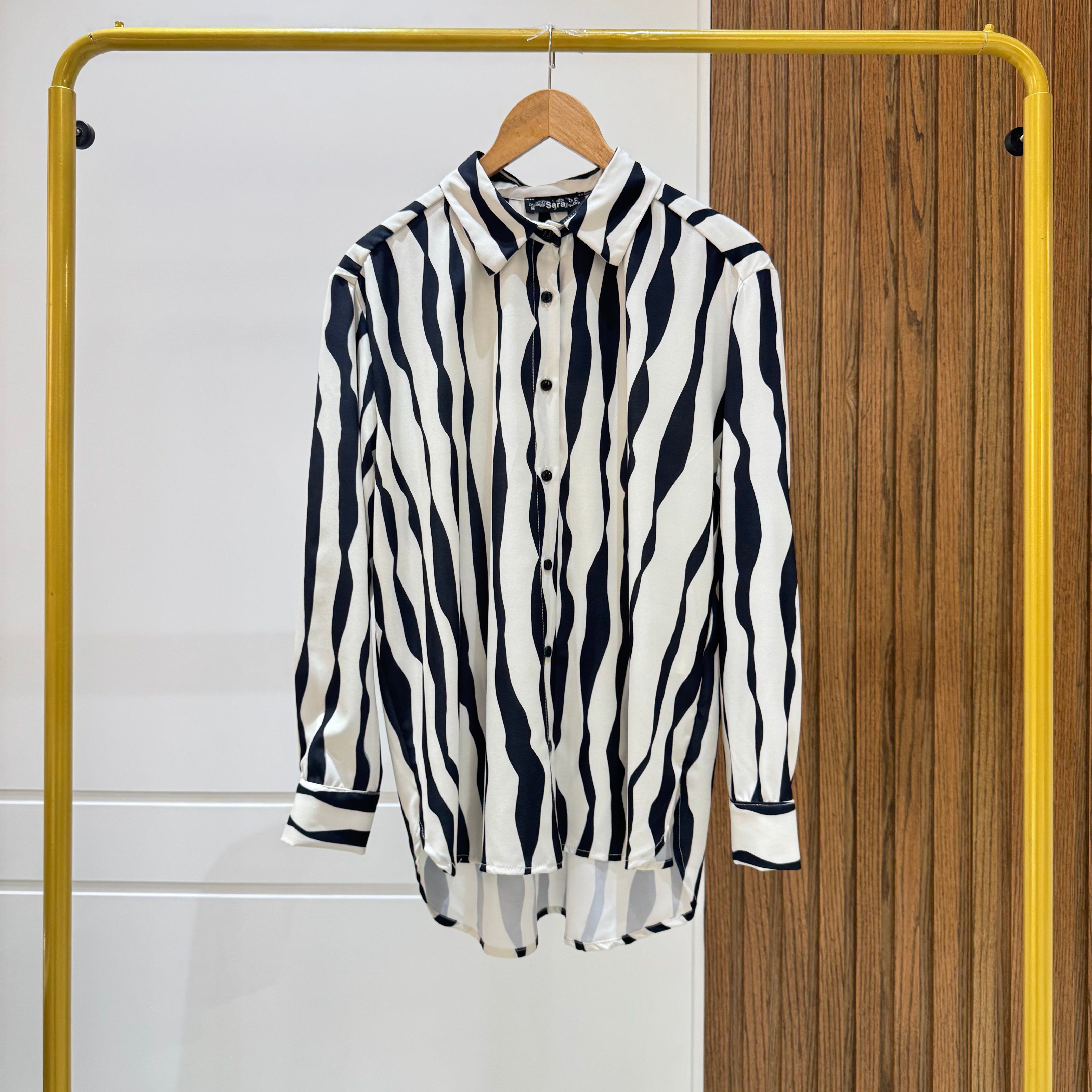 Striped Shirt-Chiffon crepe-BLACK