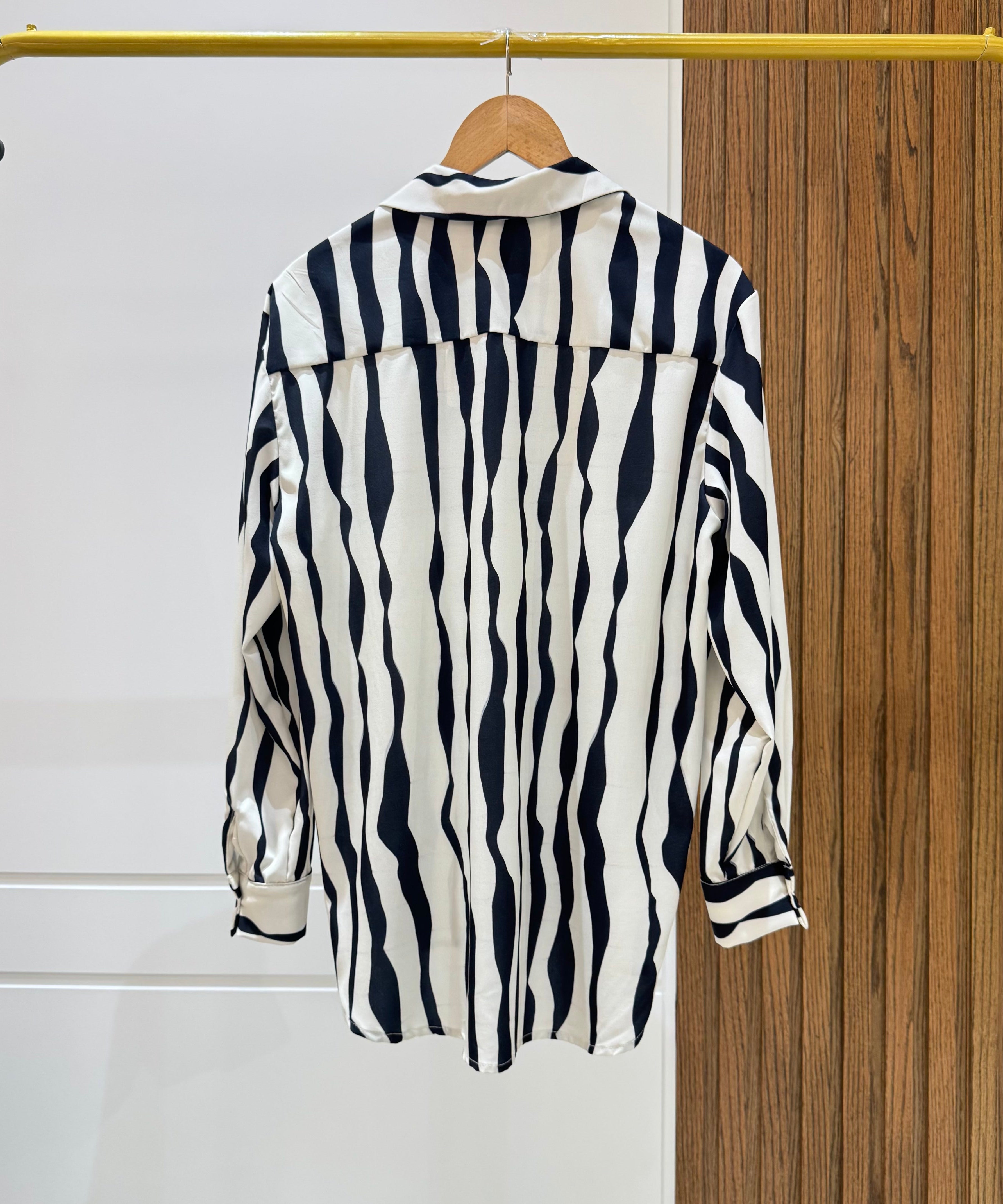Striped Shirt-Chiffon crepe-BLACK