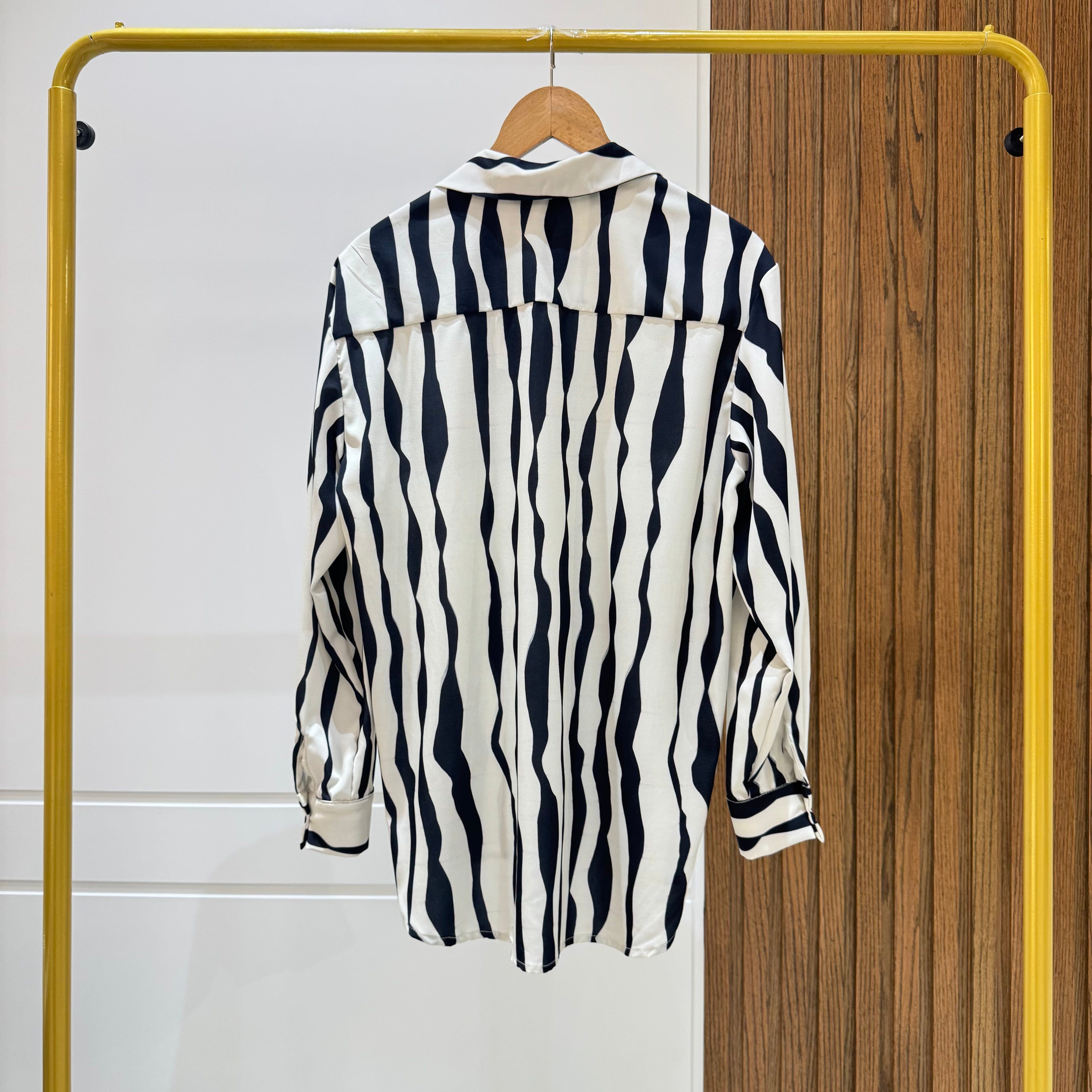 Striped Shirt-Chiffon crepe-BLACK