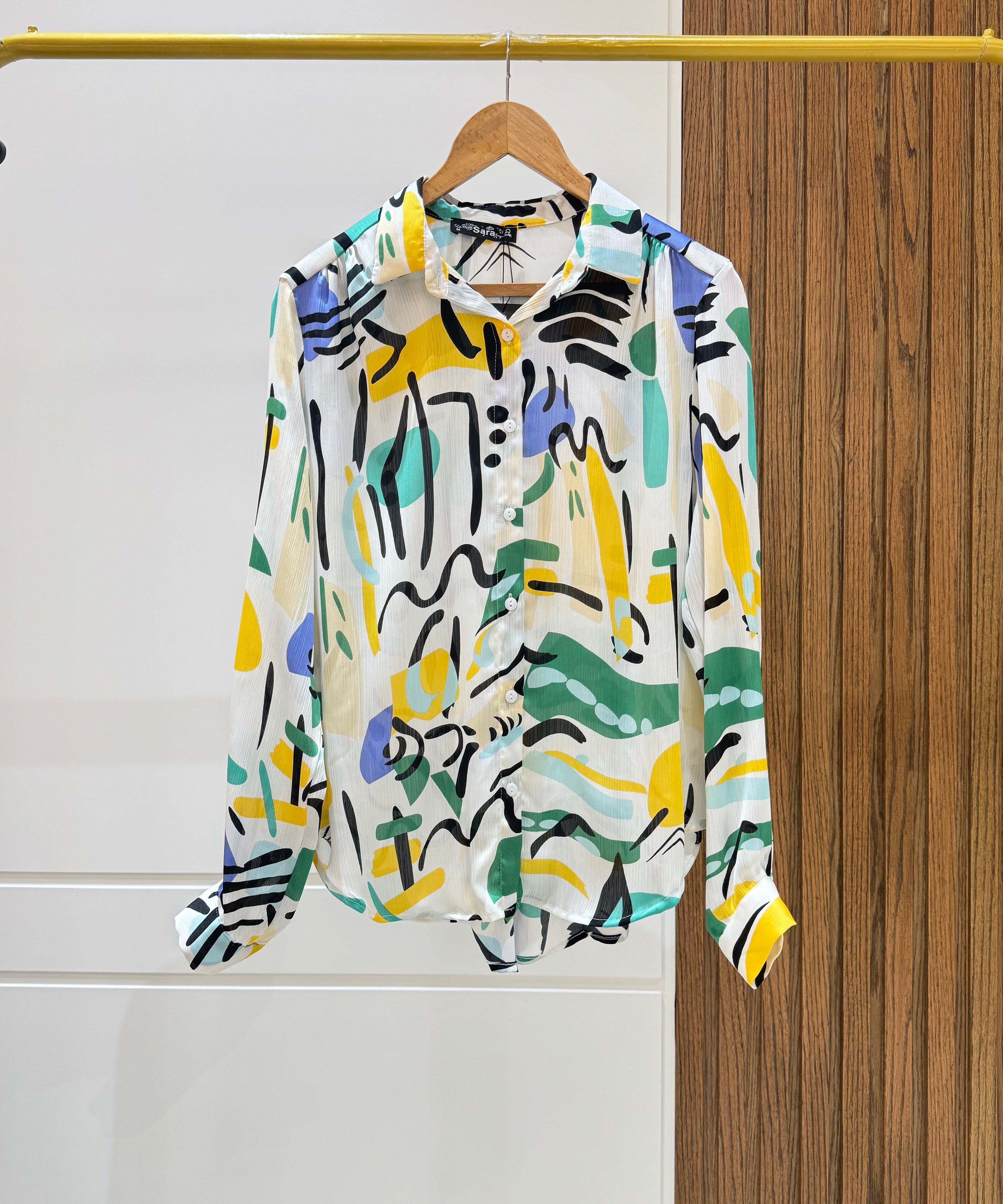 Casual Shirt-Chiffon-Green