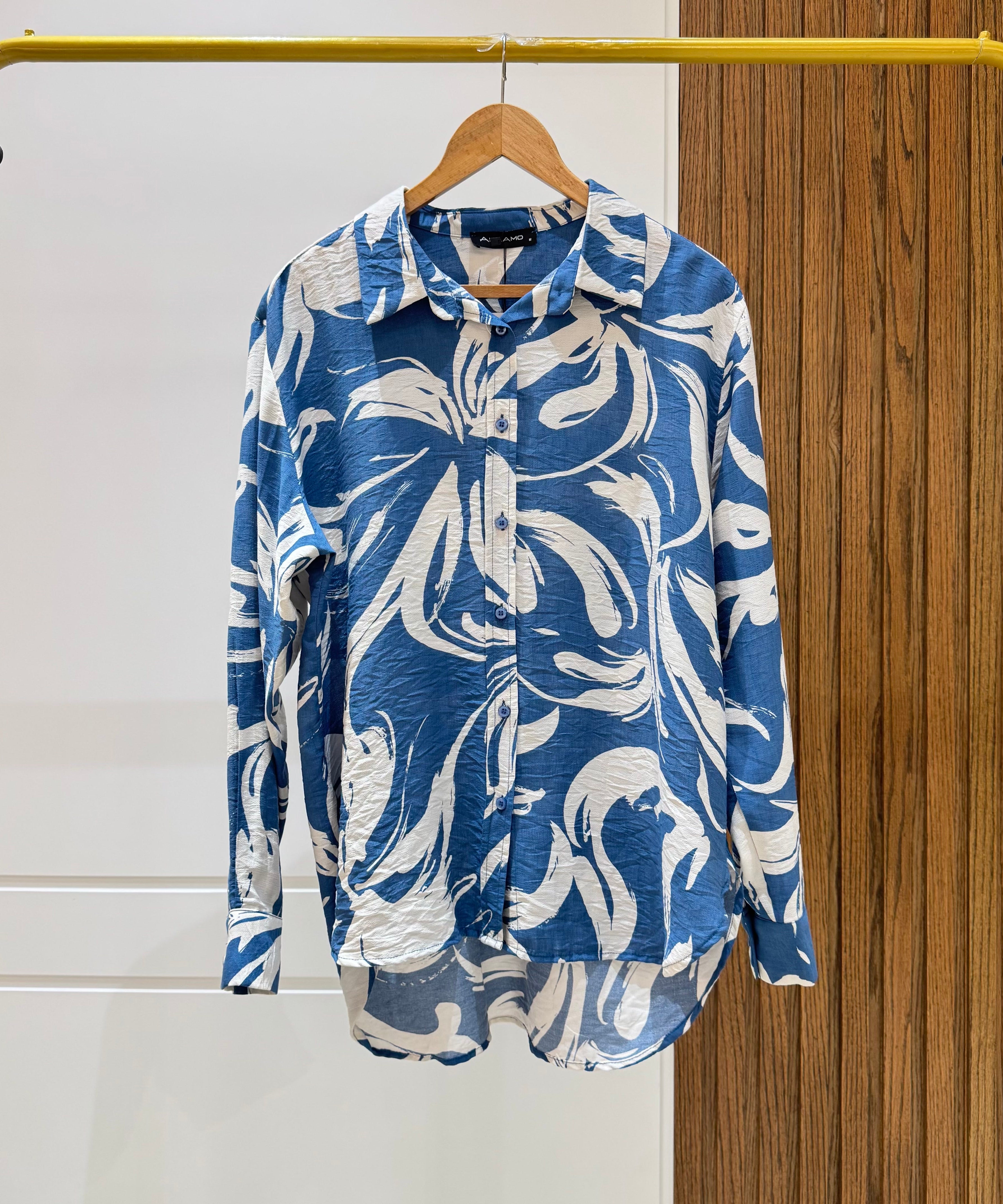 Oversized Printed Shirt-Spanish linen-Blue