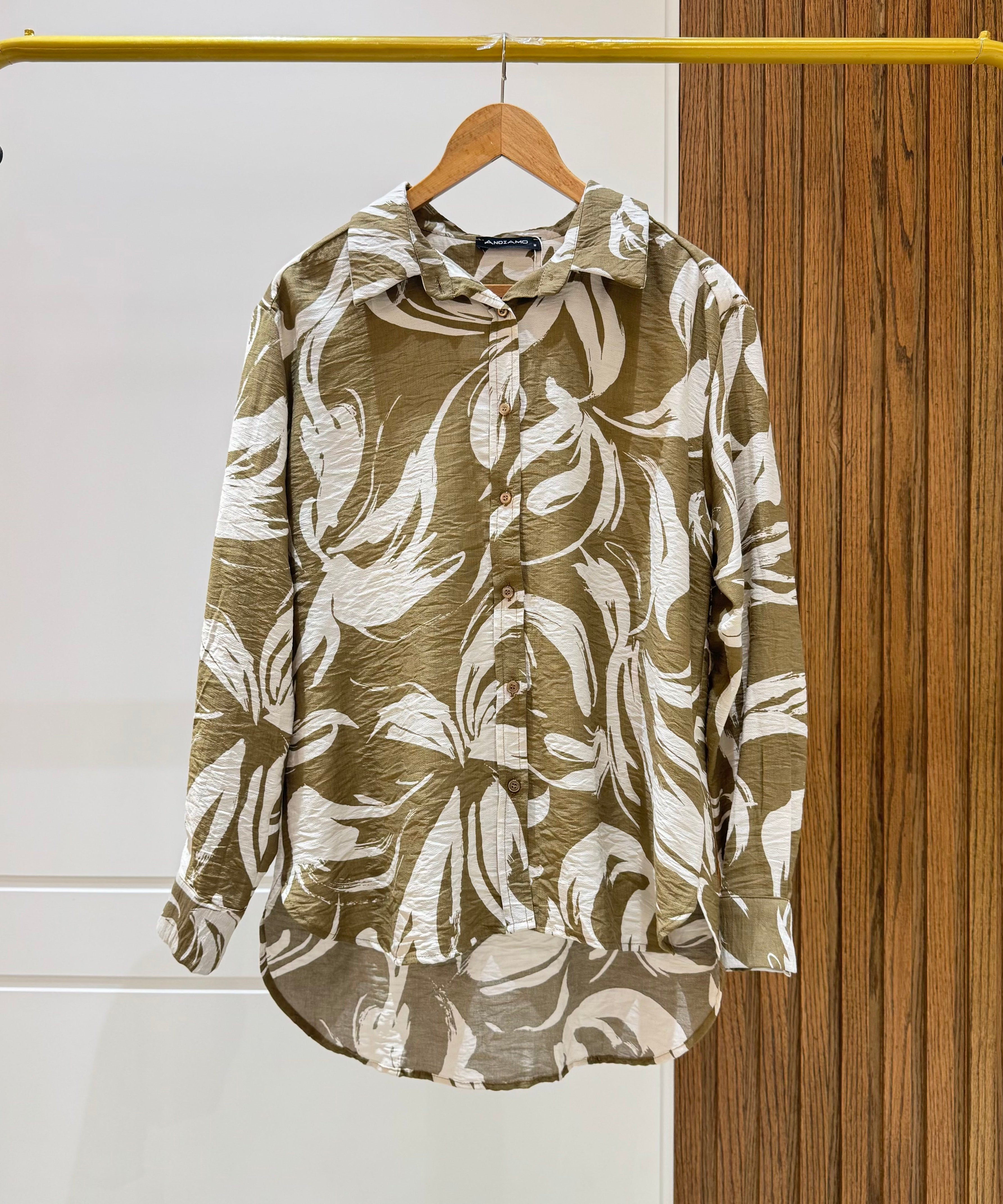 Oversized Printed Shirt-Spanish linen-Cafee