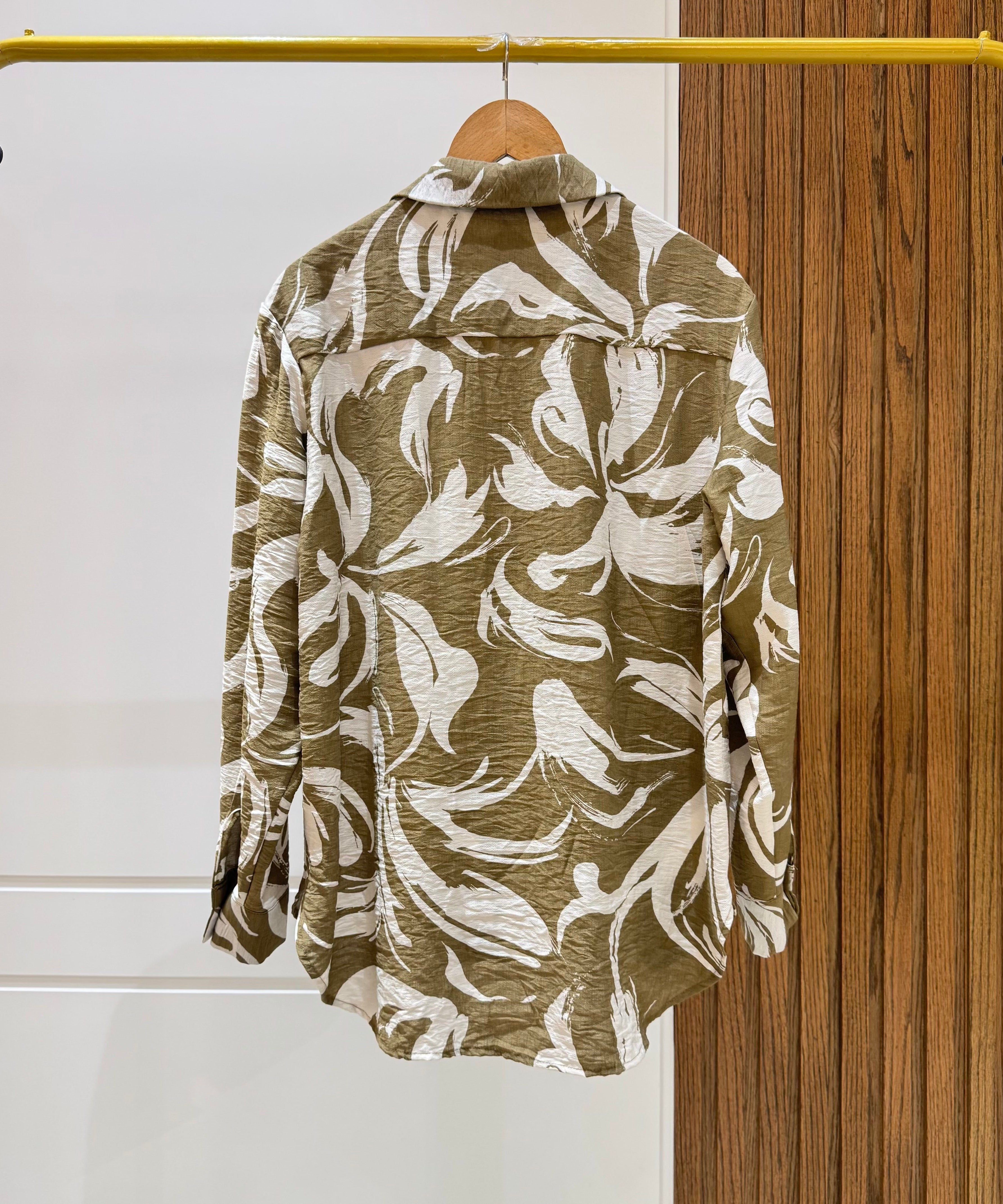 Oversized Printed Shirt-Spanish linen-Cafee