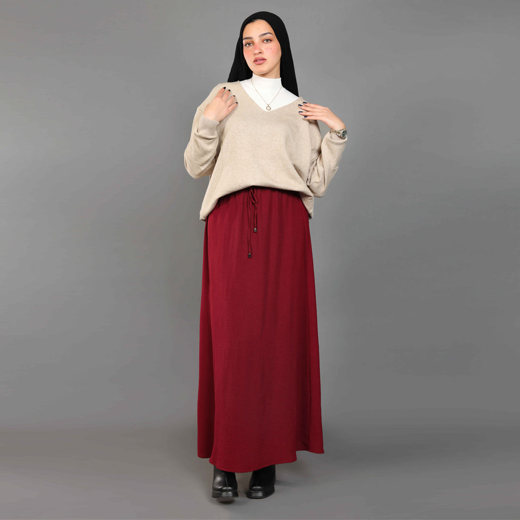 Skirt-Cotton Viscose-BURGUNDY