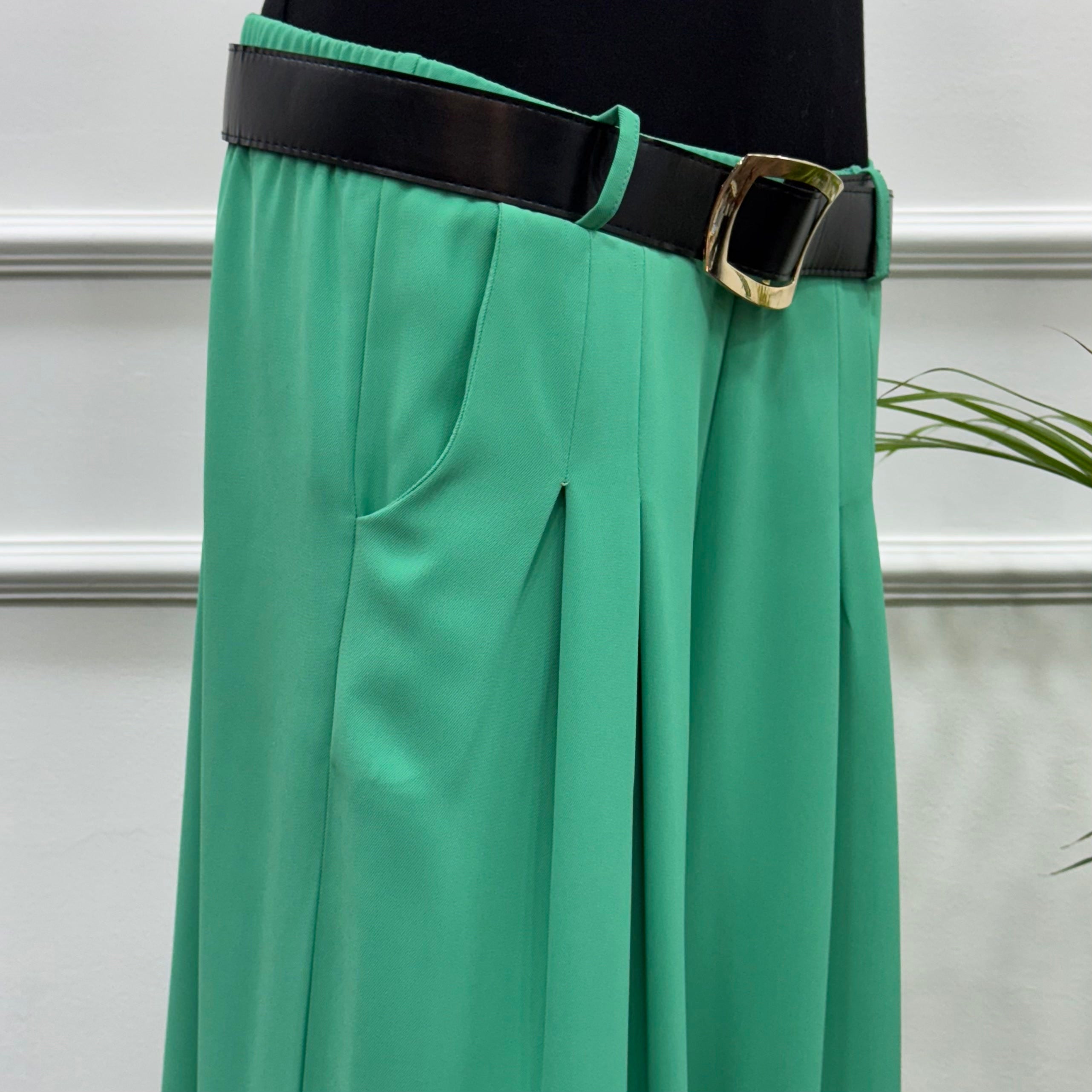 Front-Pleated Trousers-Linen-Aqua