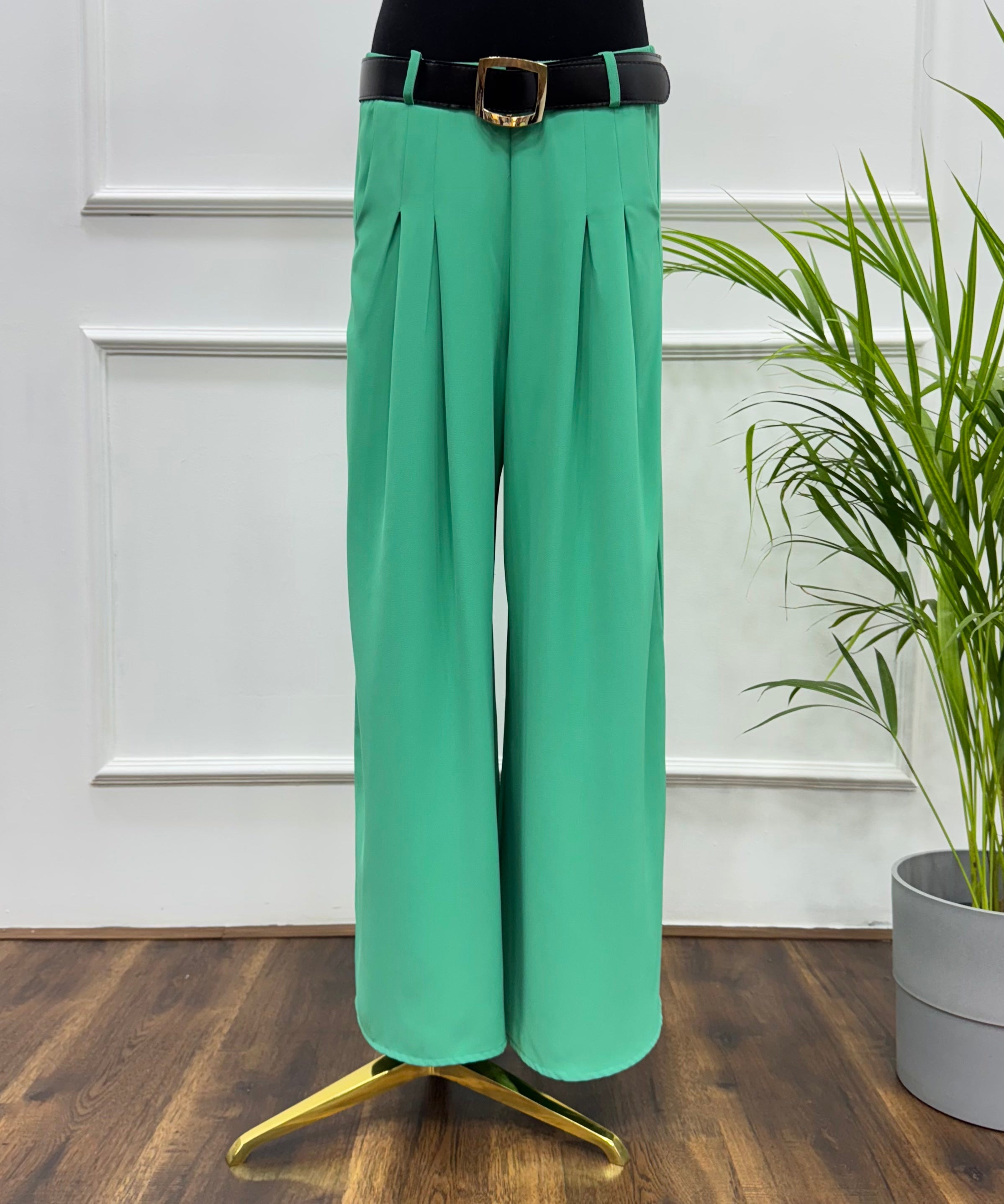 Front-Pleated Trousers-Linen-Aqua