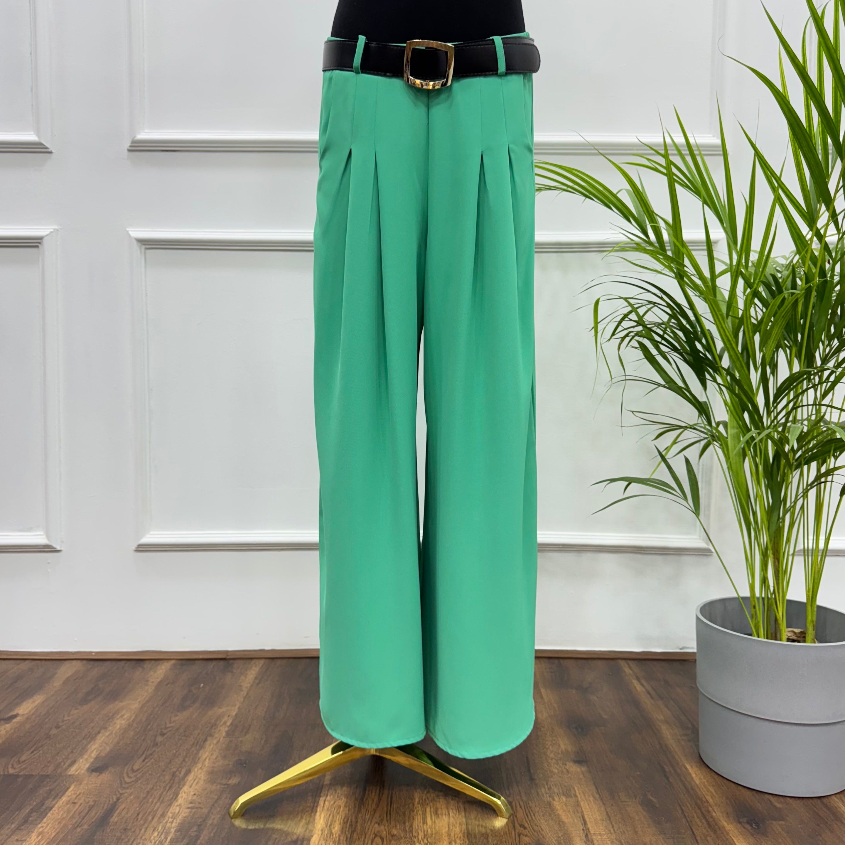Front-Pleated Trousers-Linen-Aqua