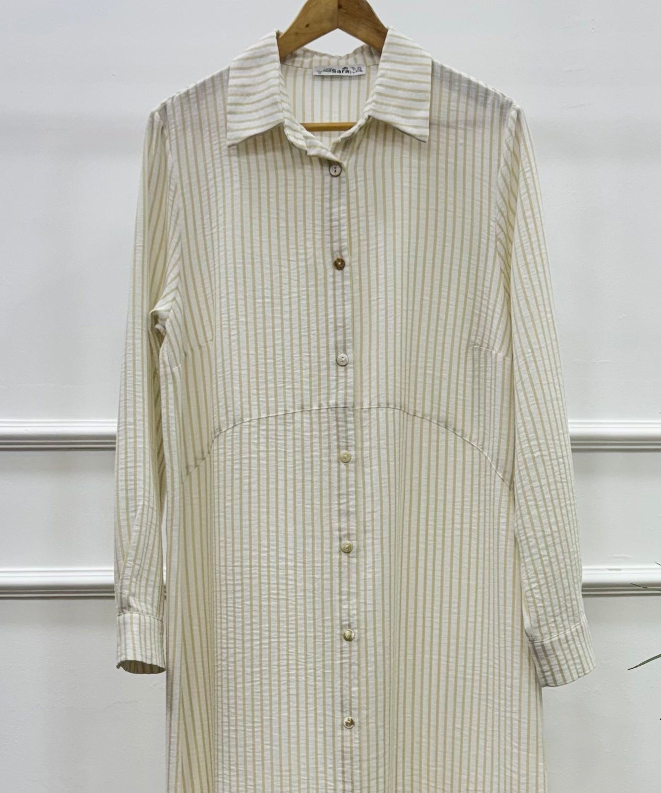Striped Shirt-Dress-Spanish linen-Beige