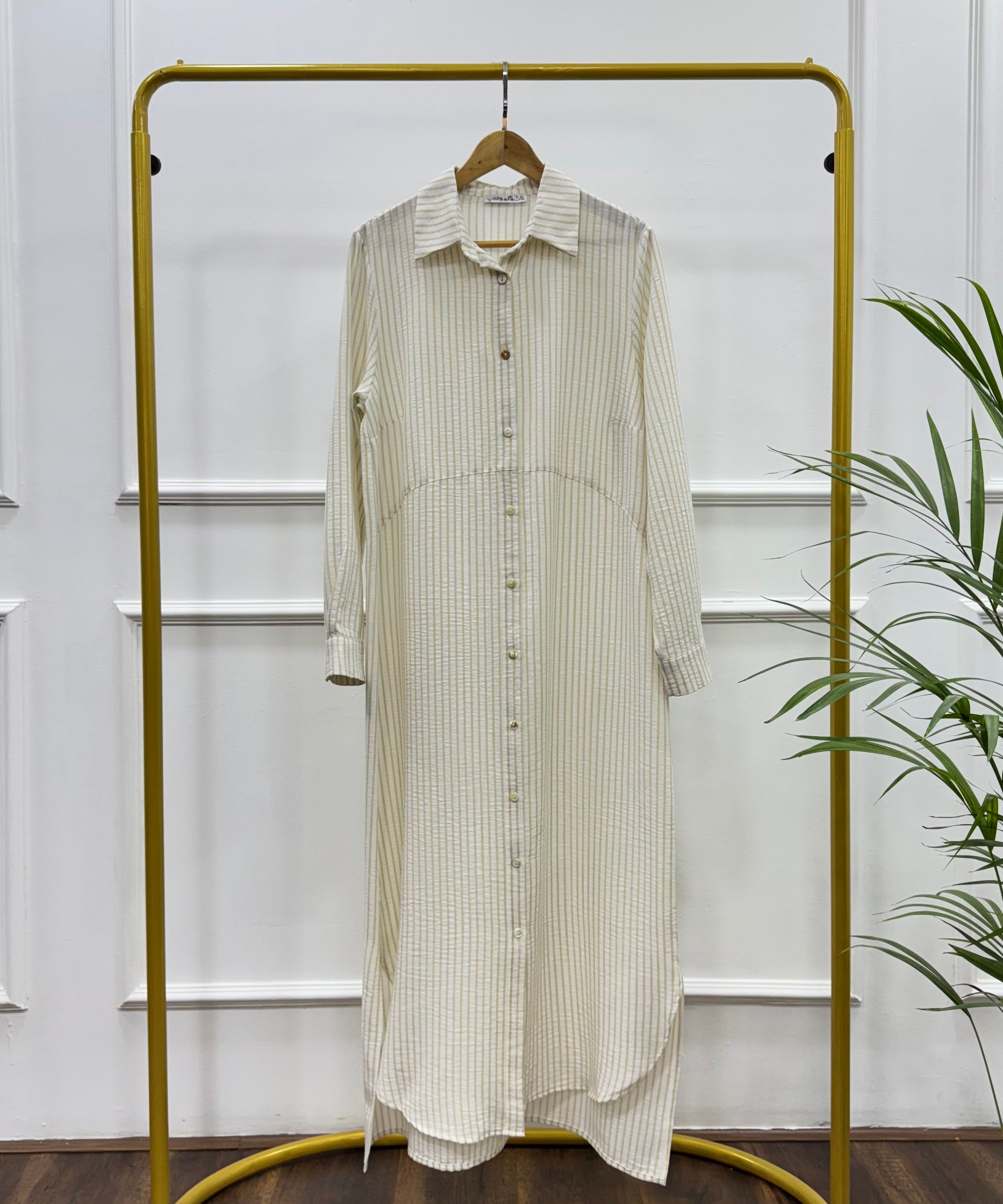 Striped Shirt-Dress-Spanish linen-Beige