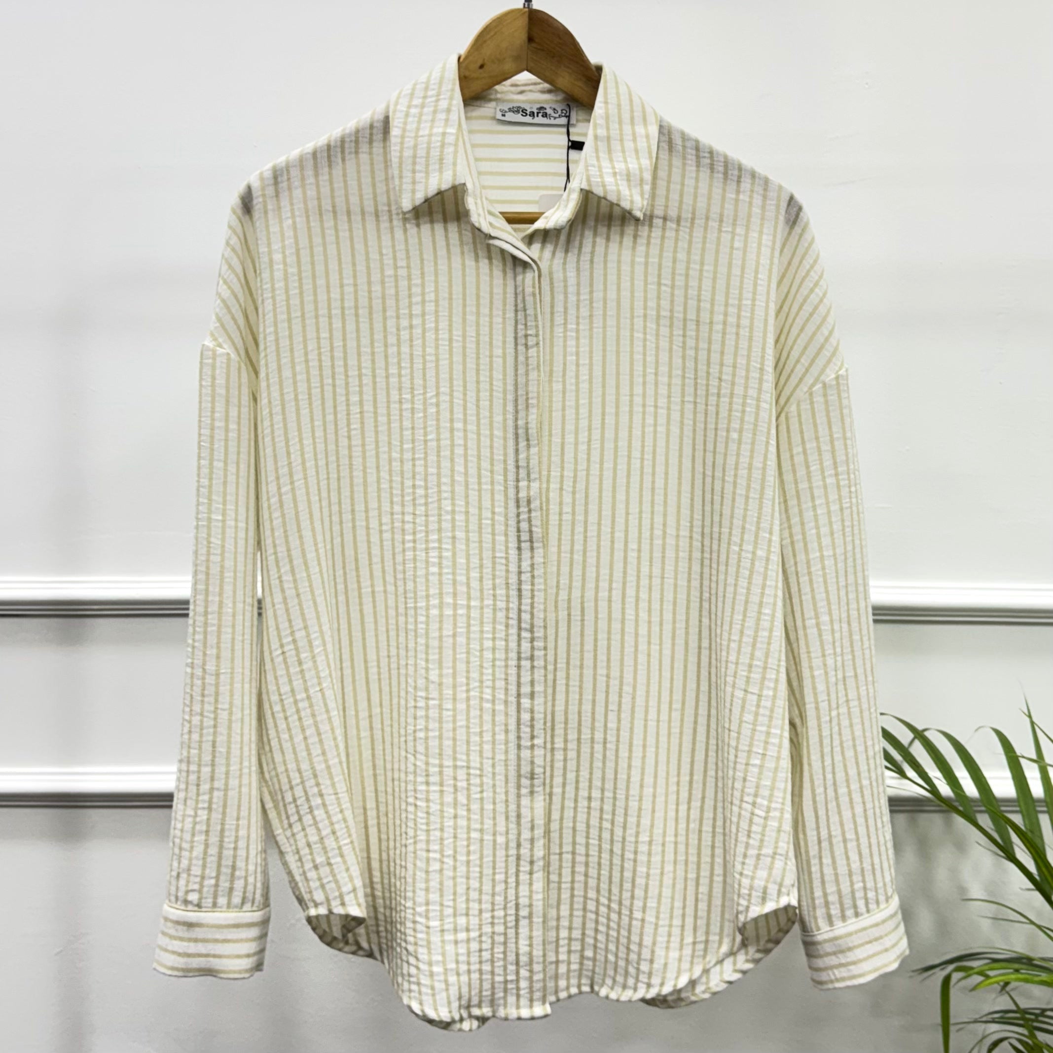 Striped Casual Shirt-Spanish Linen-Beige