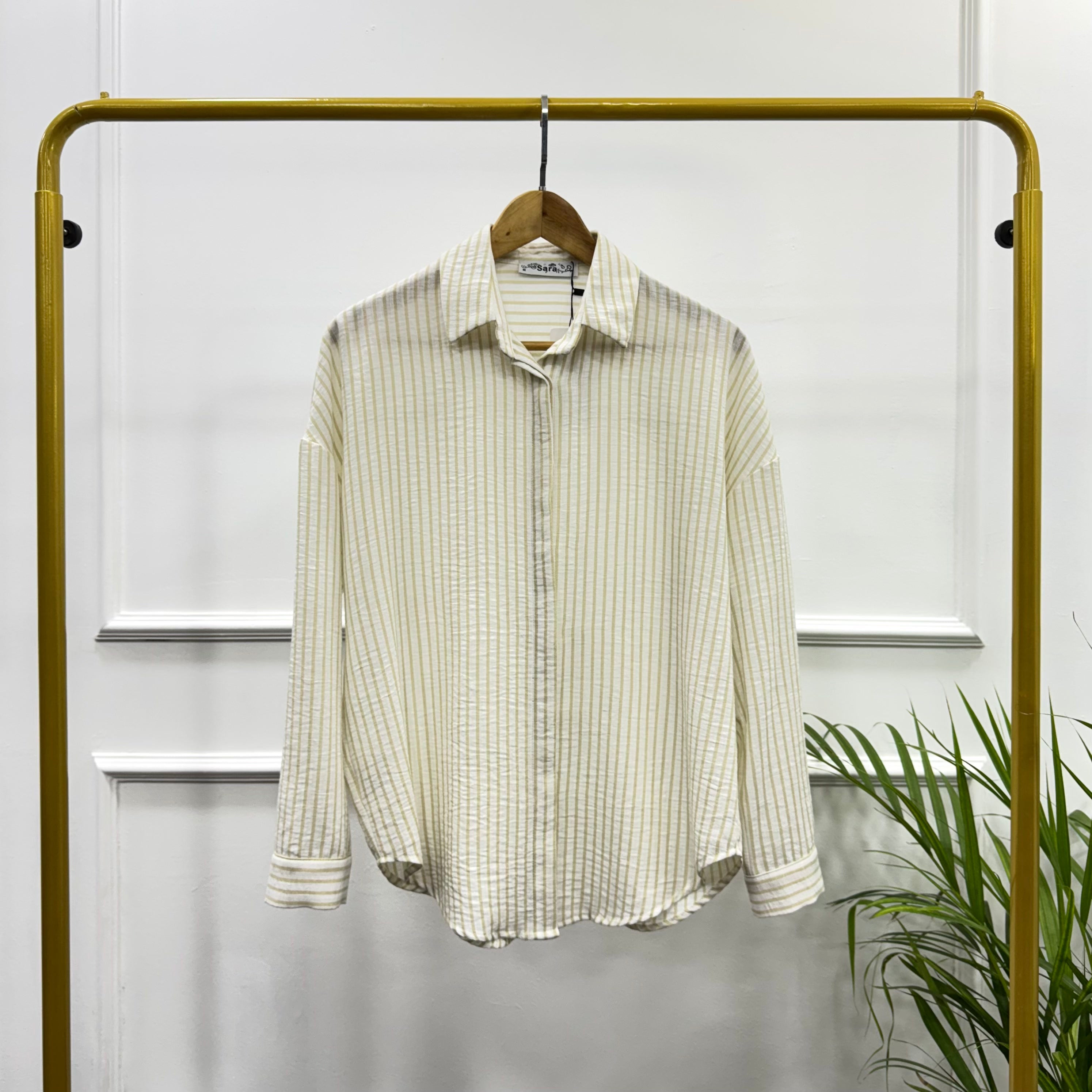 Striped Casual Shirt-Spanish Linen-Beige