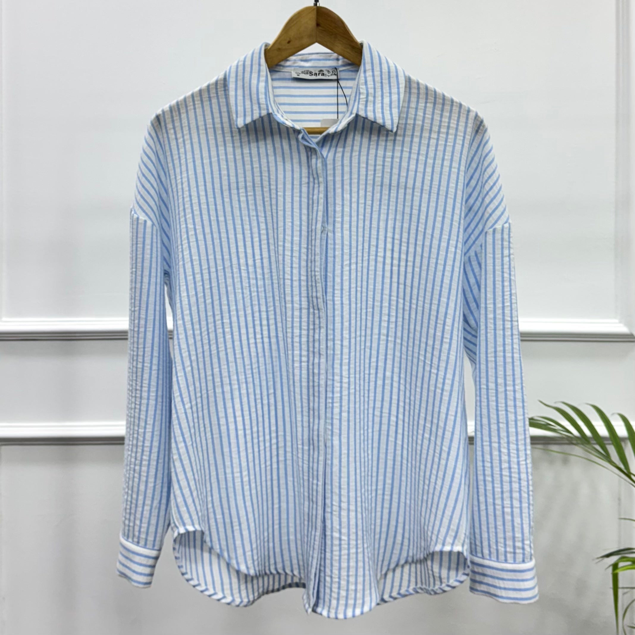 Striped Casual Shirt-Spanish Linen-SKY BLUE