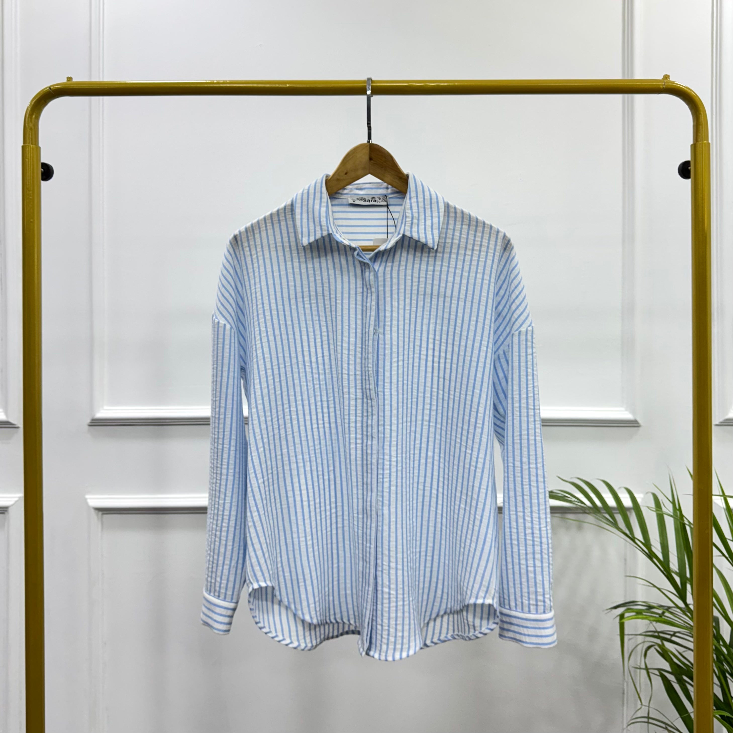 Striped Casual Shirt-Spanish Linen-SKY BLUE