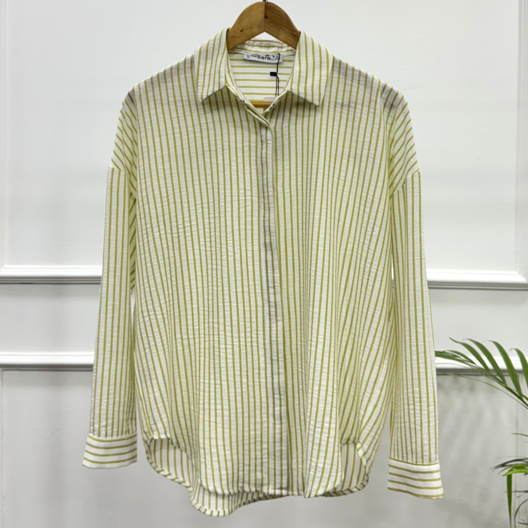 Striped Casual Shirt-Spanish Linen-YELLOW
