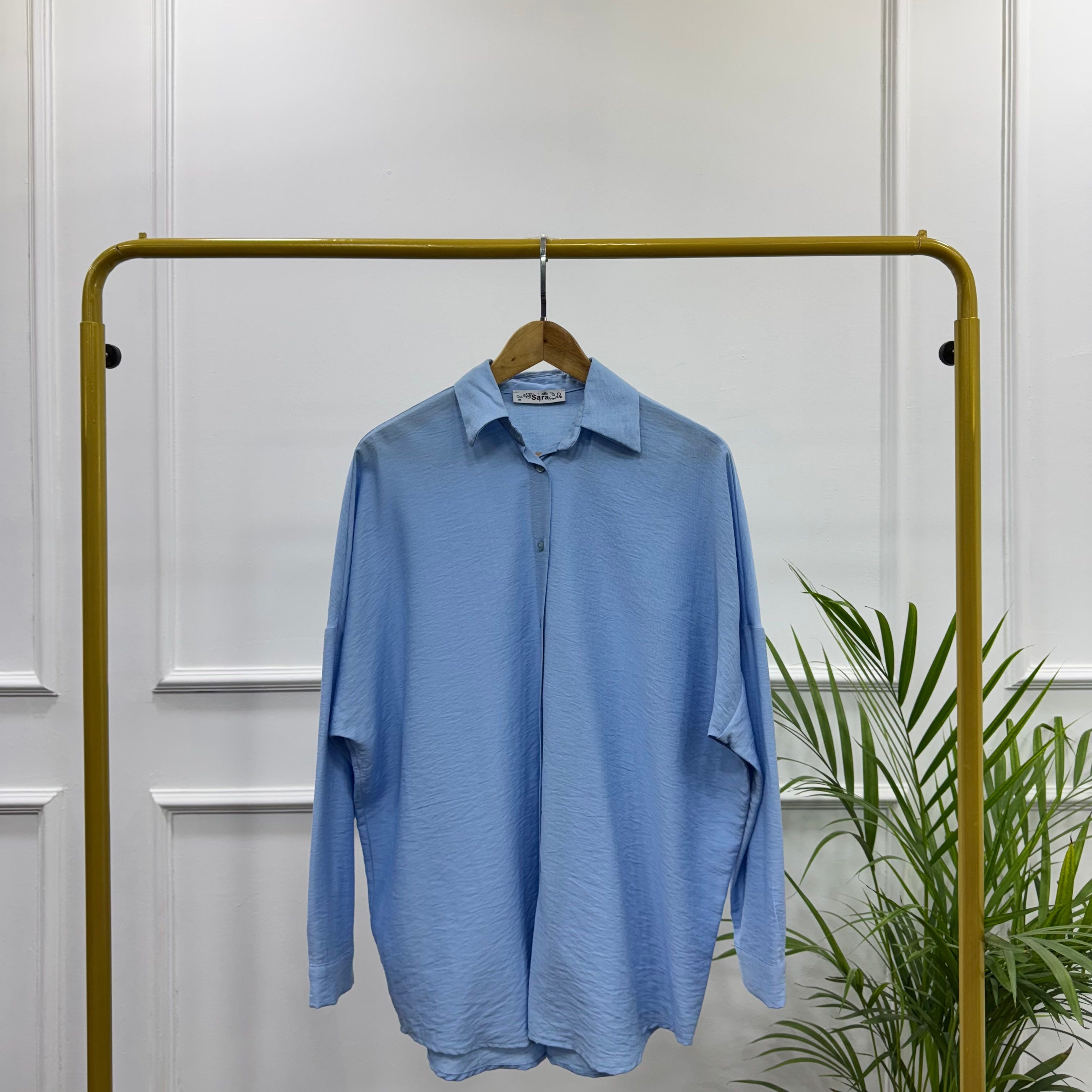 Casual Oversized Shirt-Linen-Sky Blue