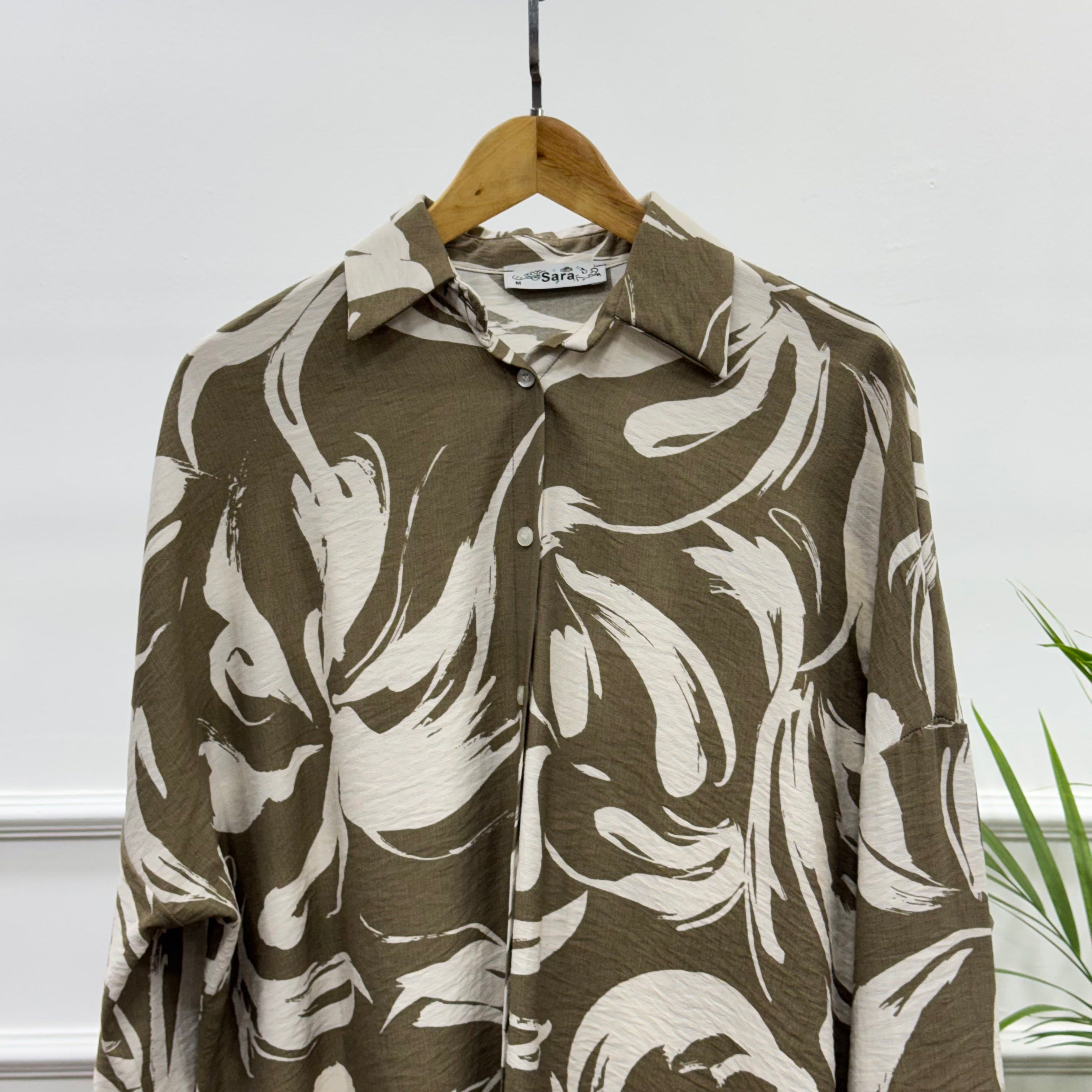 Oversized Printed Shirt-Spanish Linen-Cafee