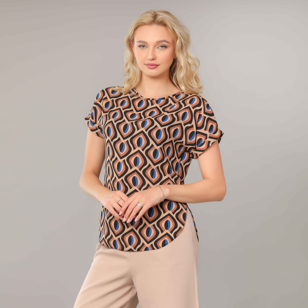 Blouse-Chiffon Crepe-BROWN