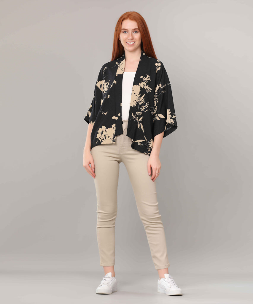 Cardigan-Chiffon Crepe-BLACK