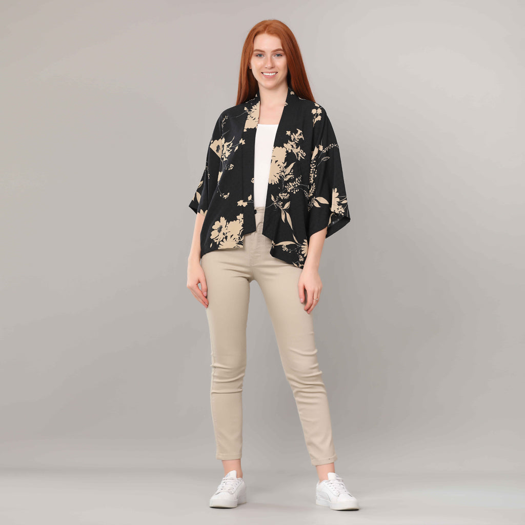 Cardigan-Chiffon Crepe-BLACK