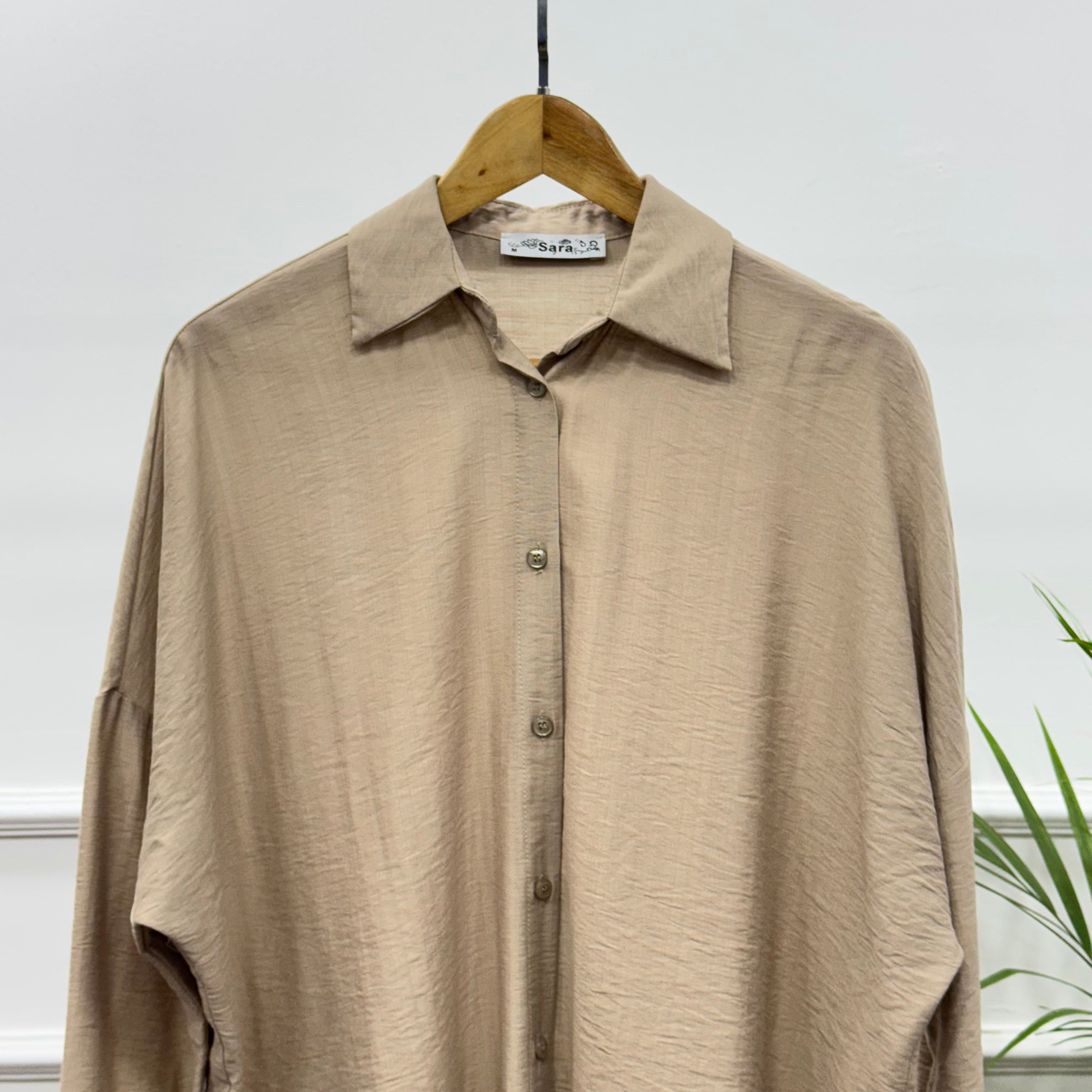 Casual Oversized Shirt-Linen-Cafee