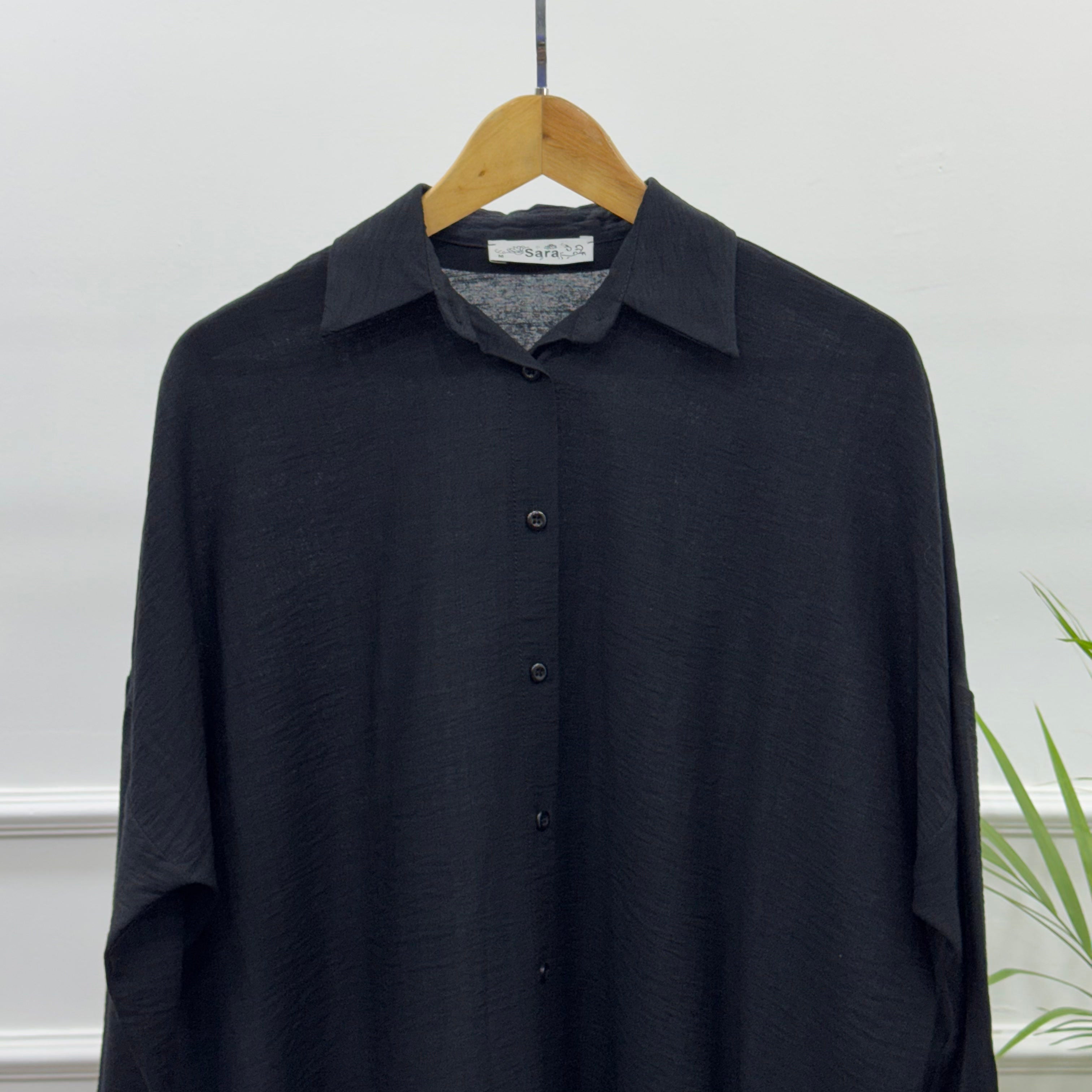 Casual Oversized Shirt-Linen-Black