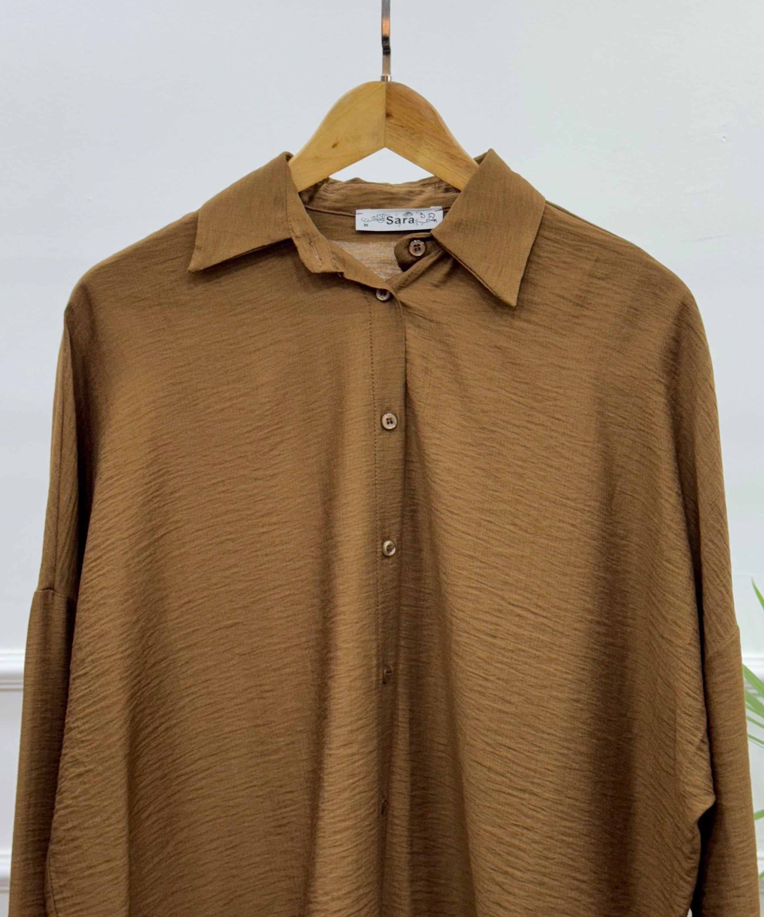 Casual Oversized Shirt-Linen-Brown