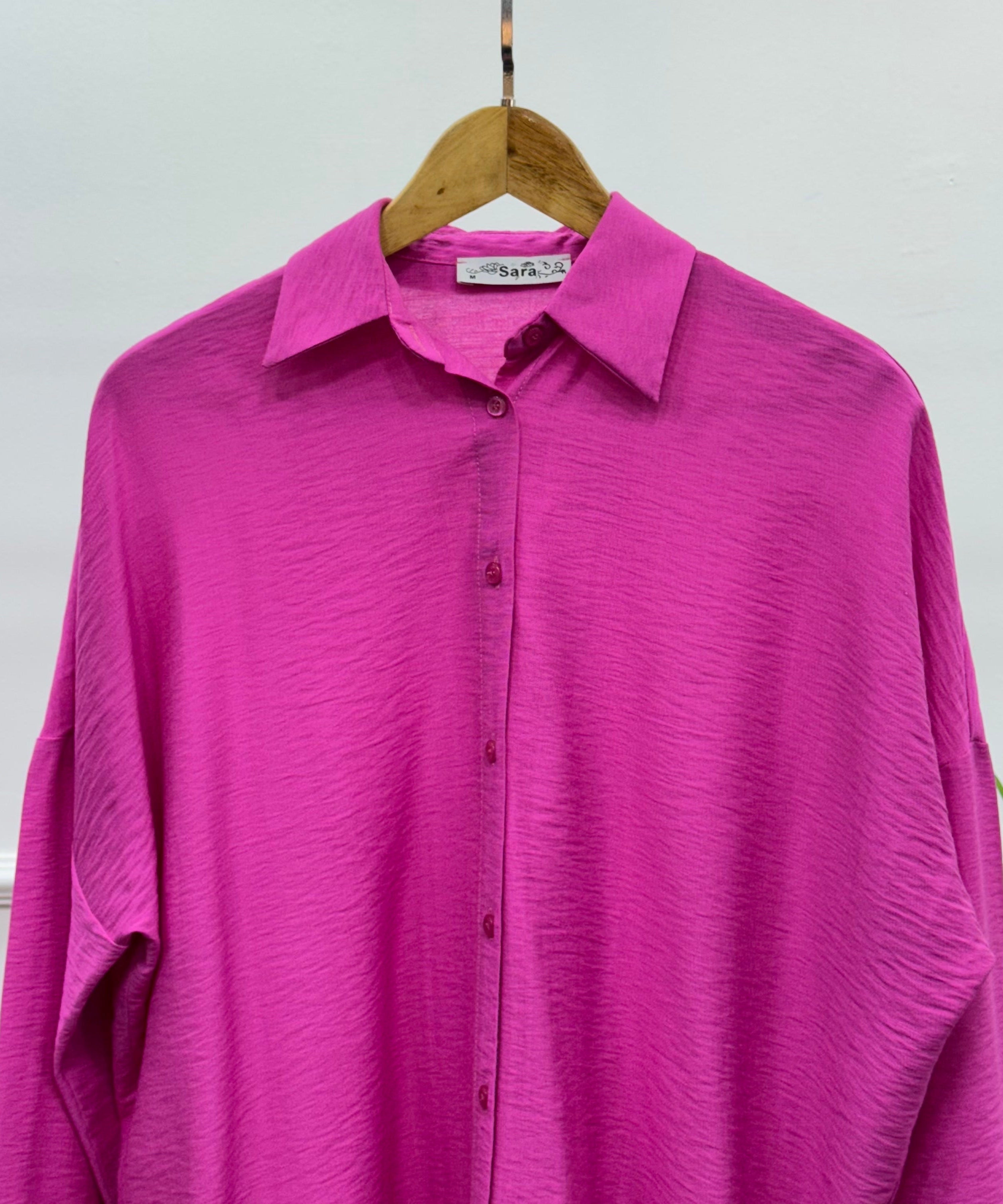 Casual Oversized Shirt-Linen-Fuchsia