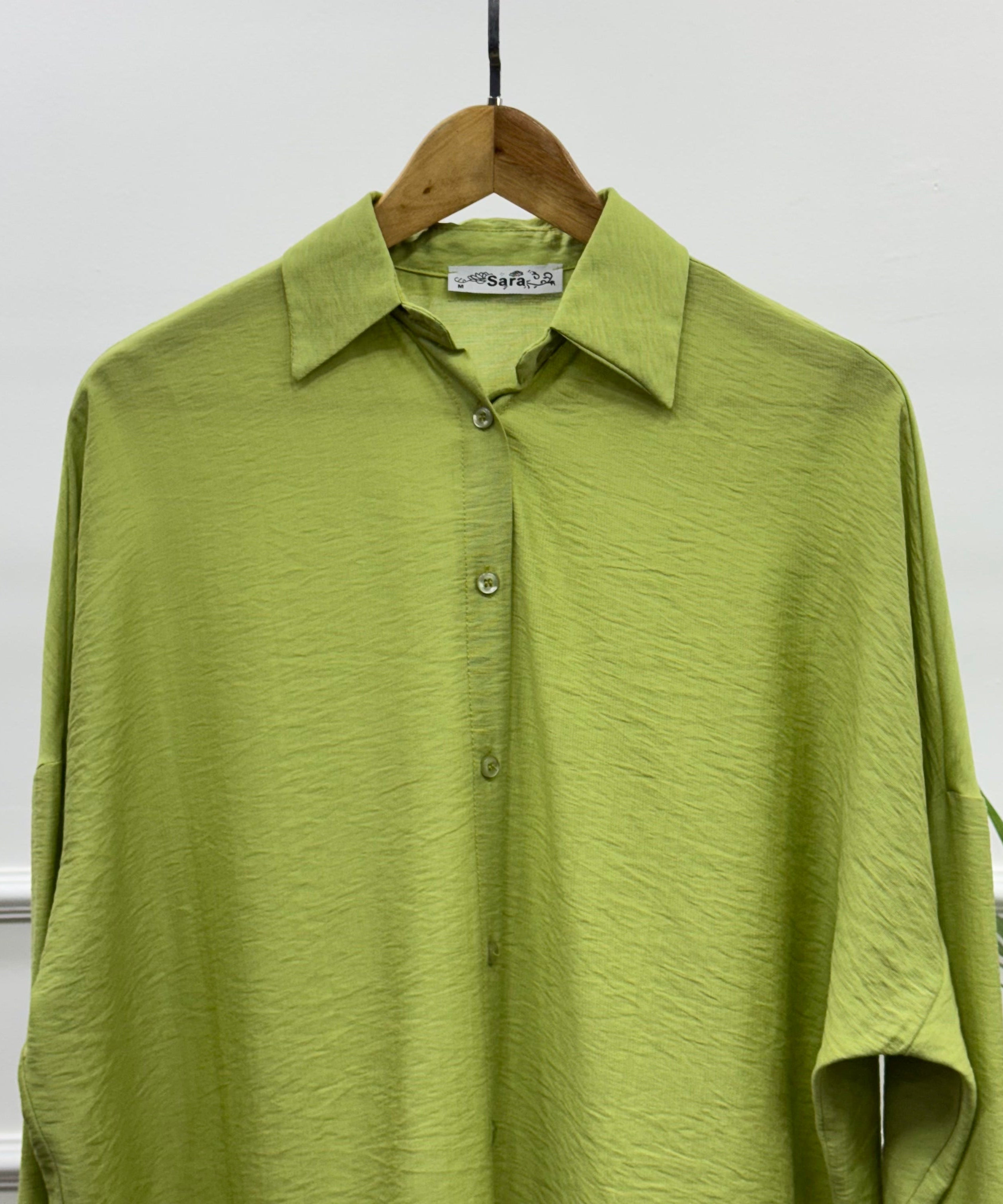 Casual Oversized Shirt-Linen-Kiwi