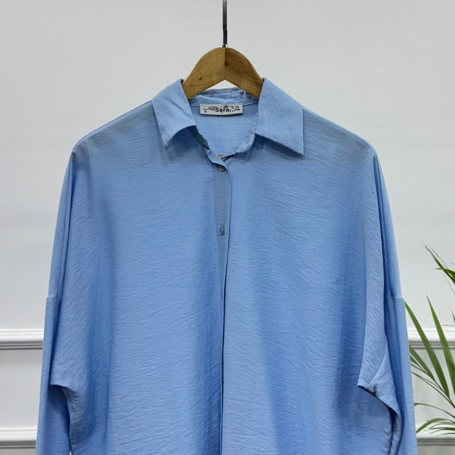 Casual Oversized Shirt-Linen-Sky Blue