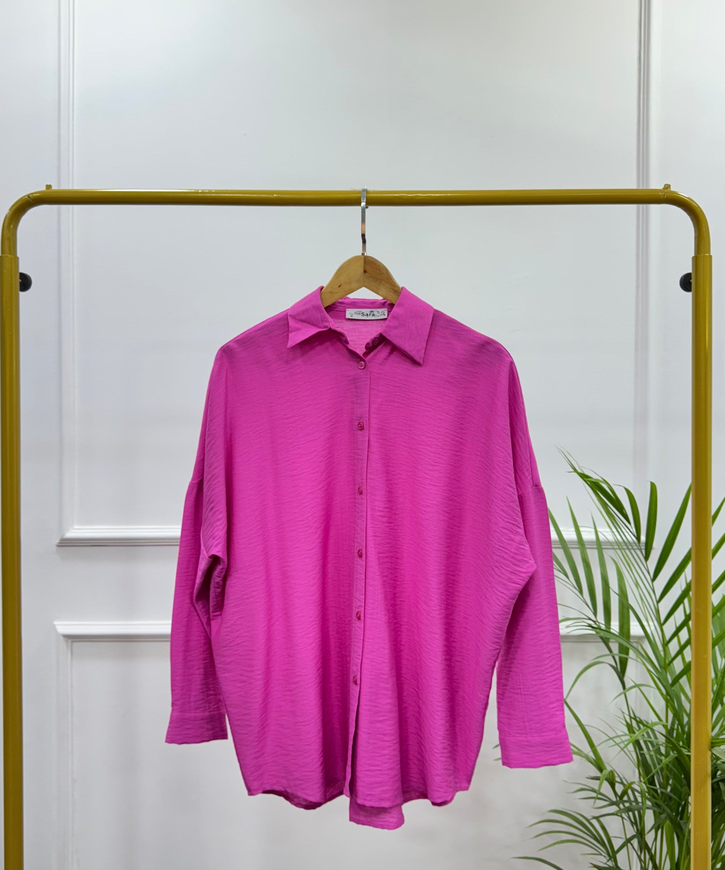 Casual Oversized Shirt-Linen-Fuchsia