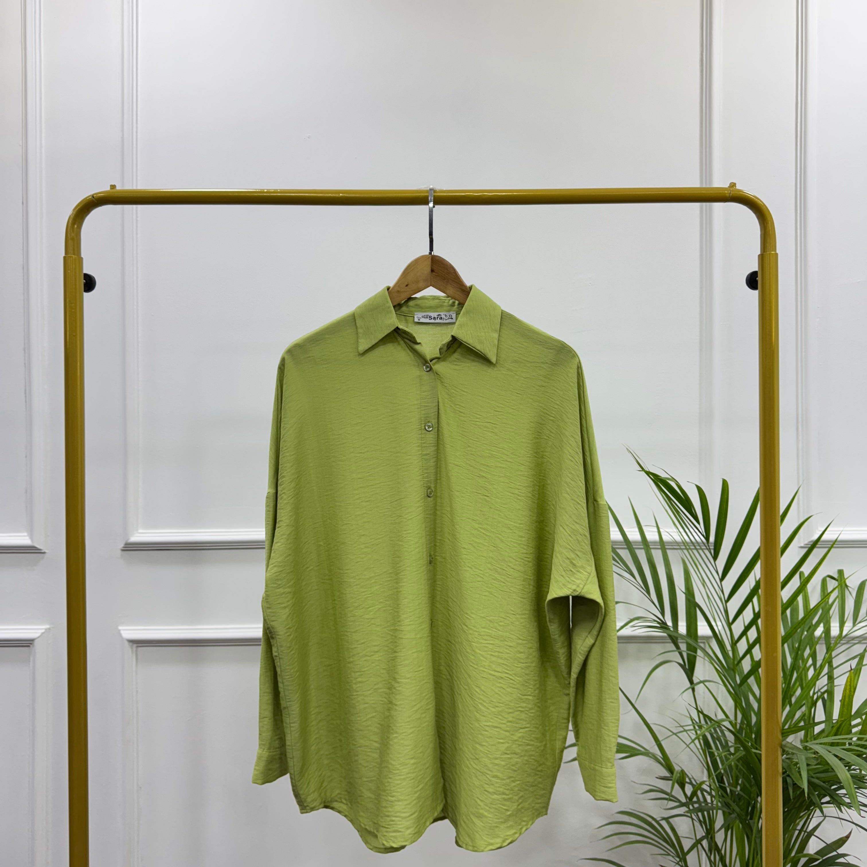 Casual Oversized Shirt-Linen-Kiwi