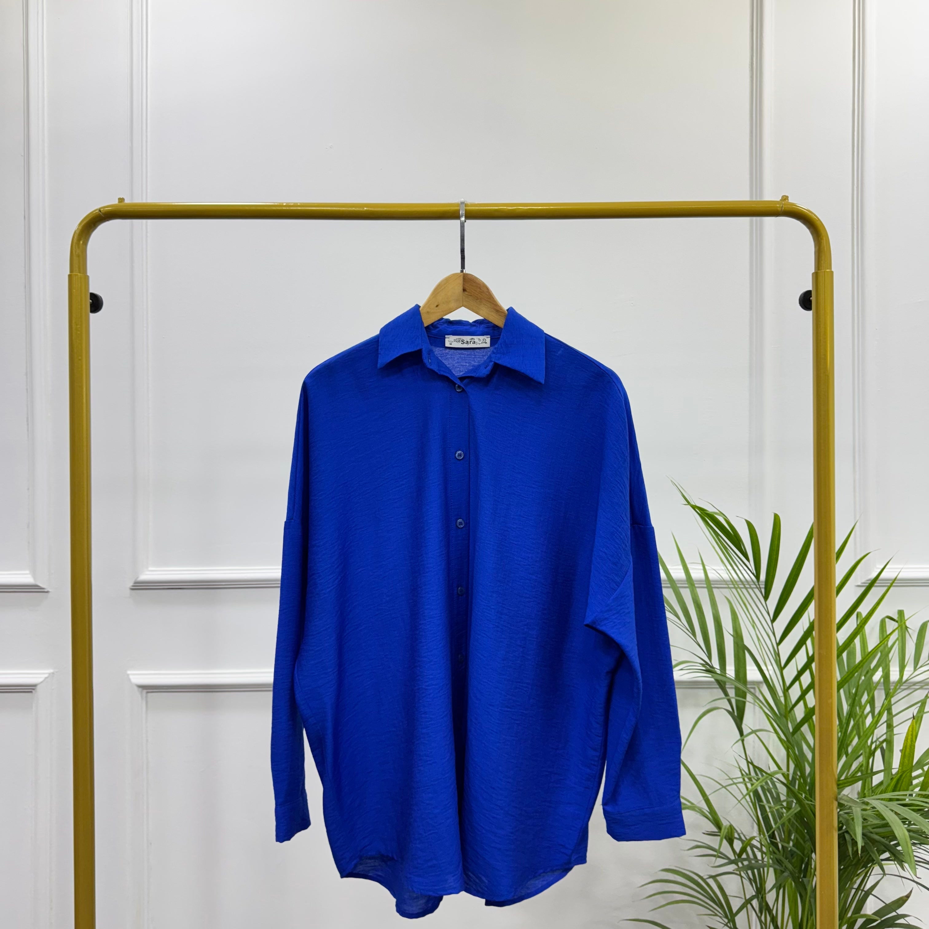 Casual Oversized Shirt-Linen-Blue