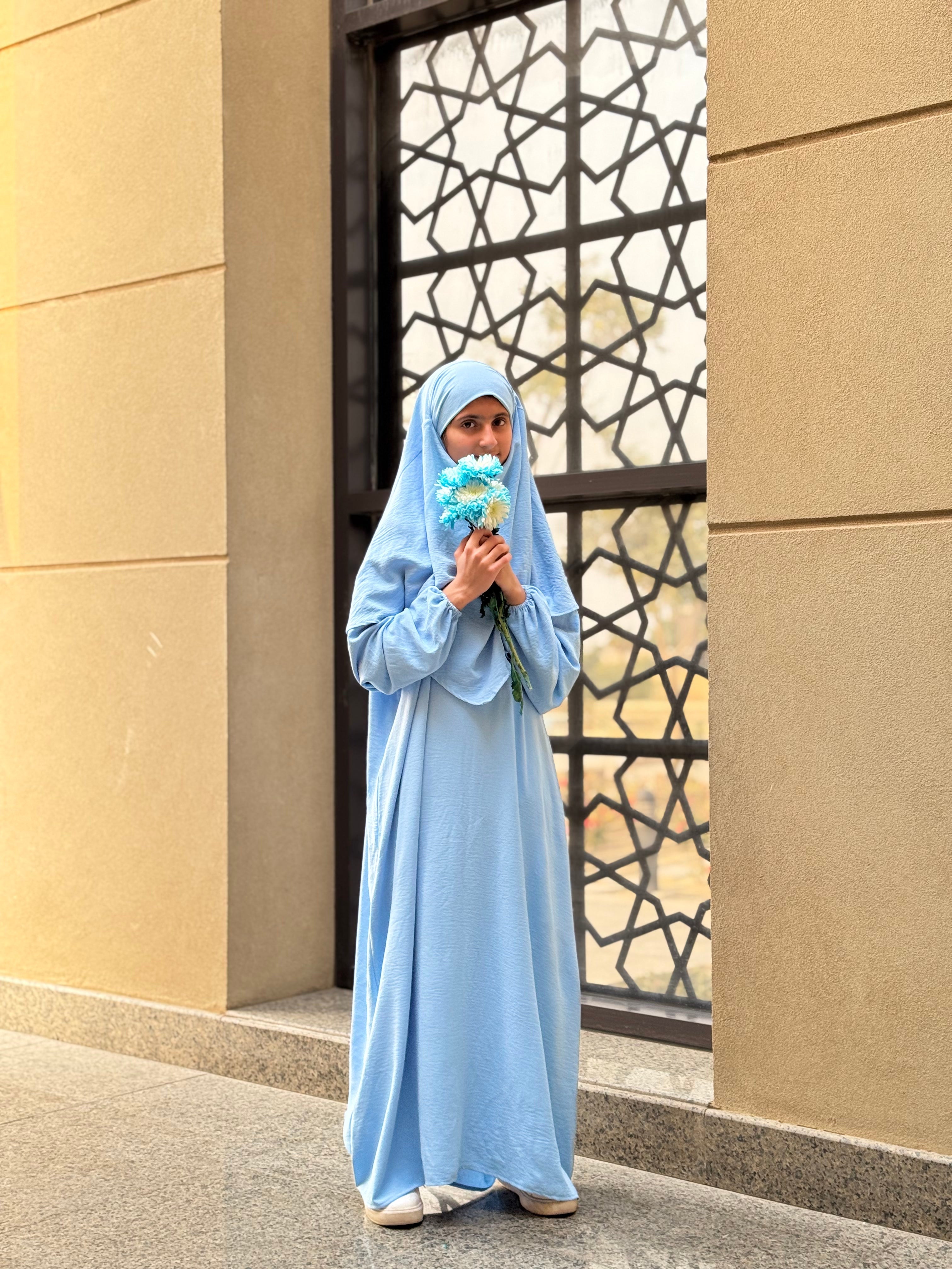 Abaya (Girls)-Cotton Viscose-Sky Blue