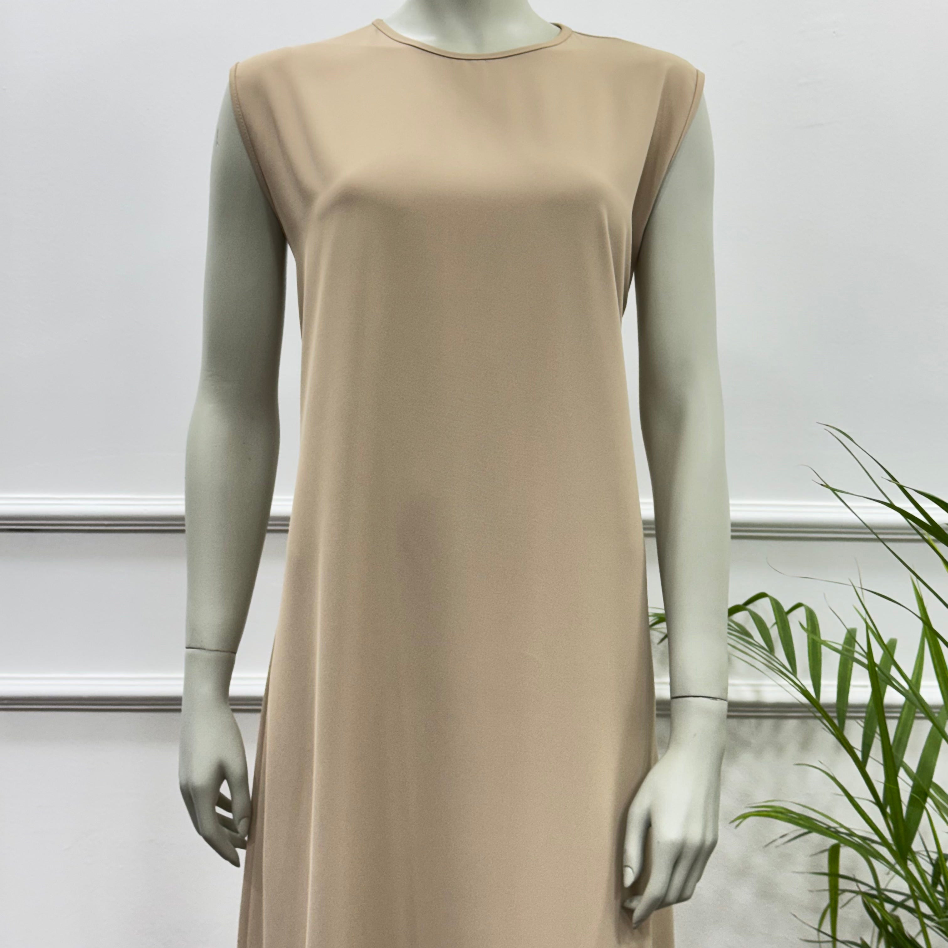 Sleeveless Basic Dress-Chiffon crepe-Beige