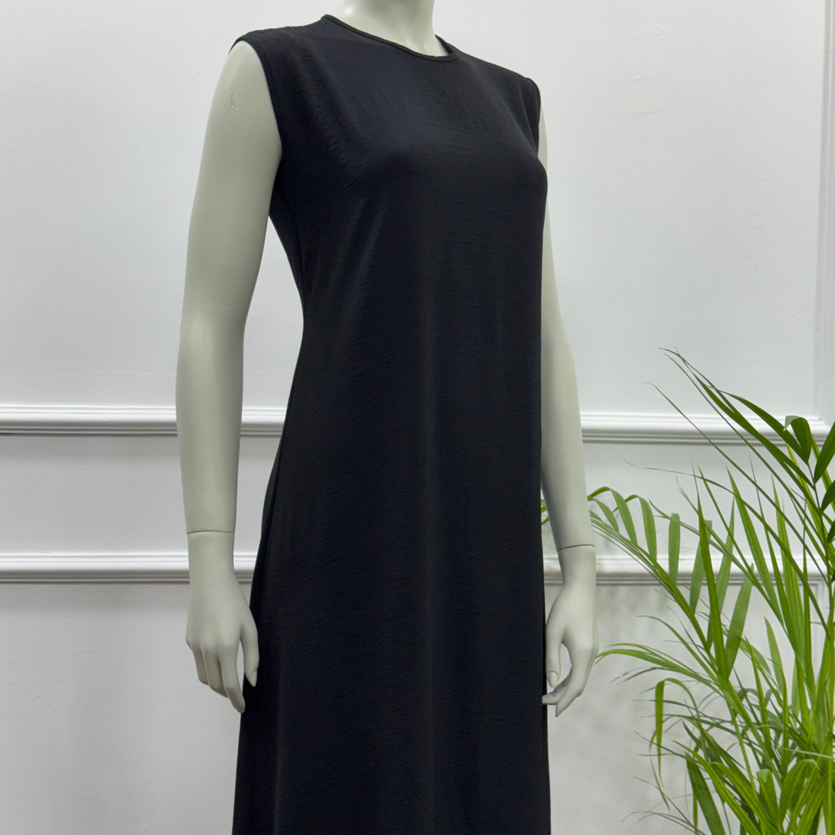 Sleeveless Basic Dress-Chiffon crepe-Black