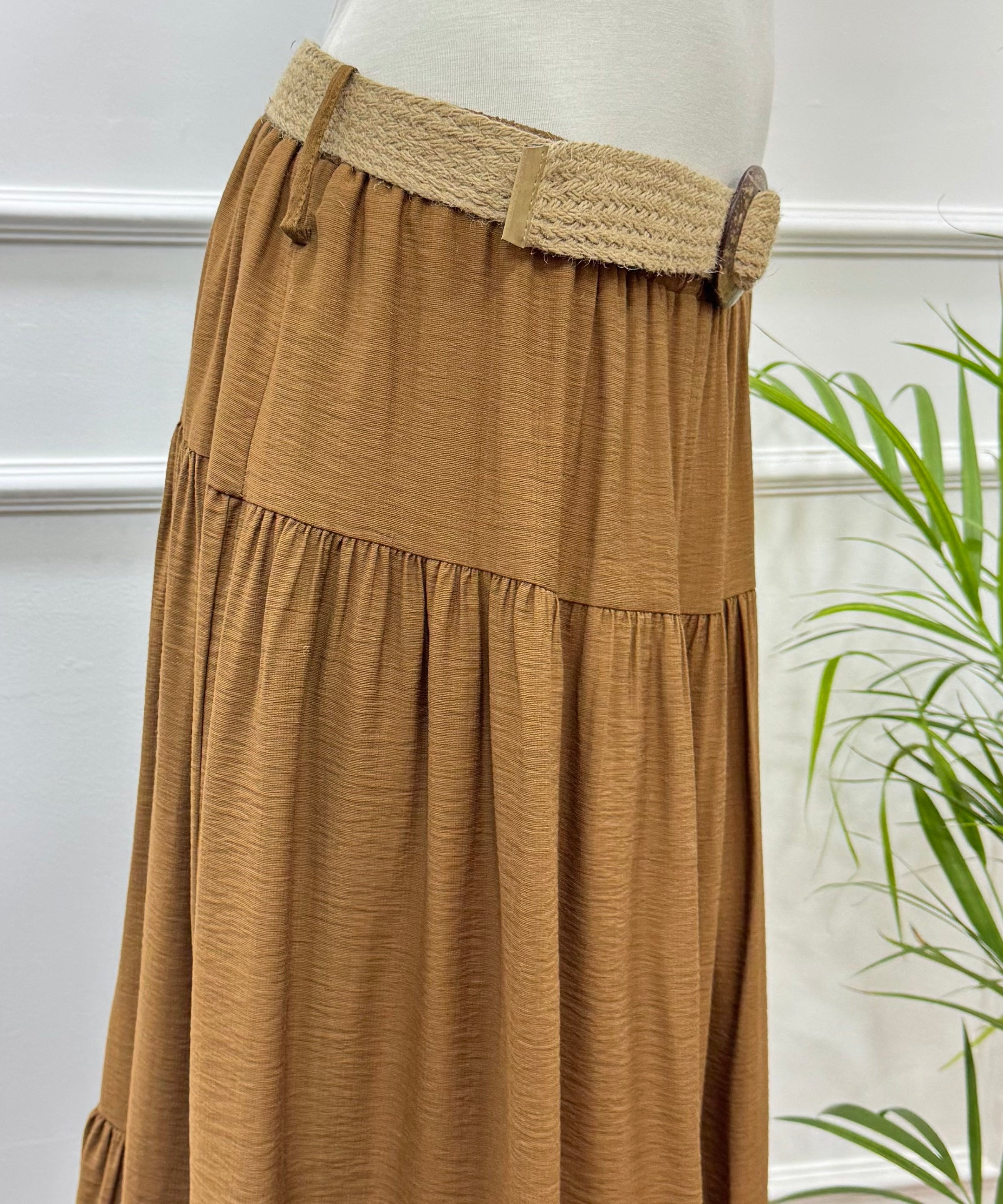Tiered Maxi Skirt-Spanish Linen-Brown