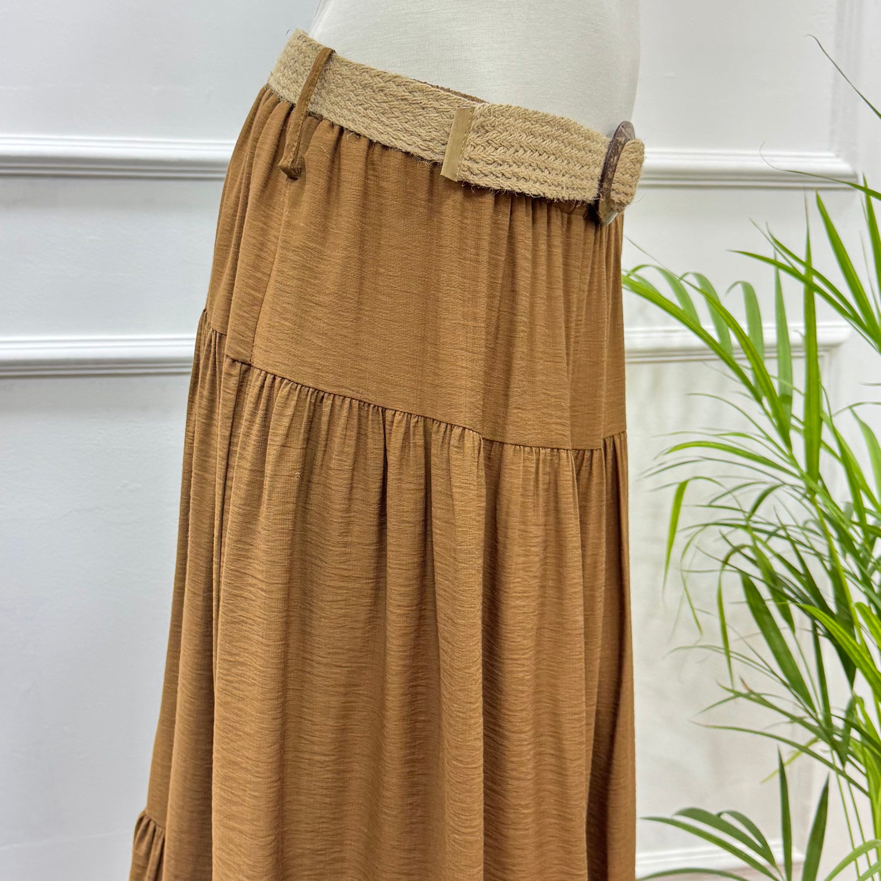 Tiered Maxi Skirt-Spanish Linen-Brown