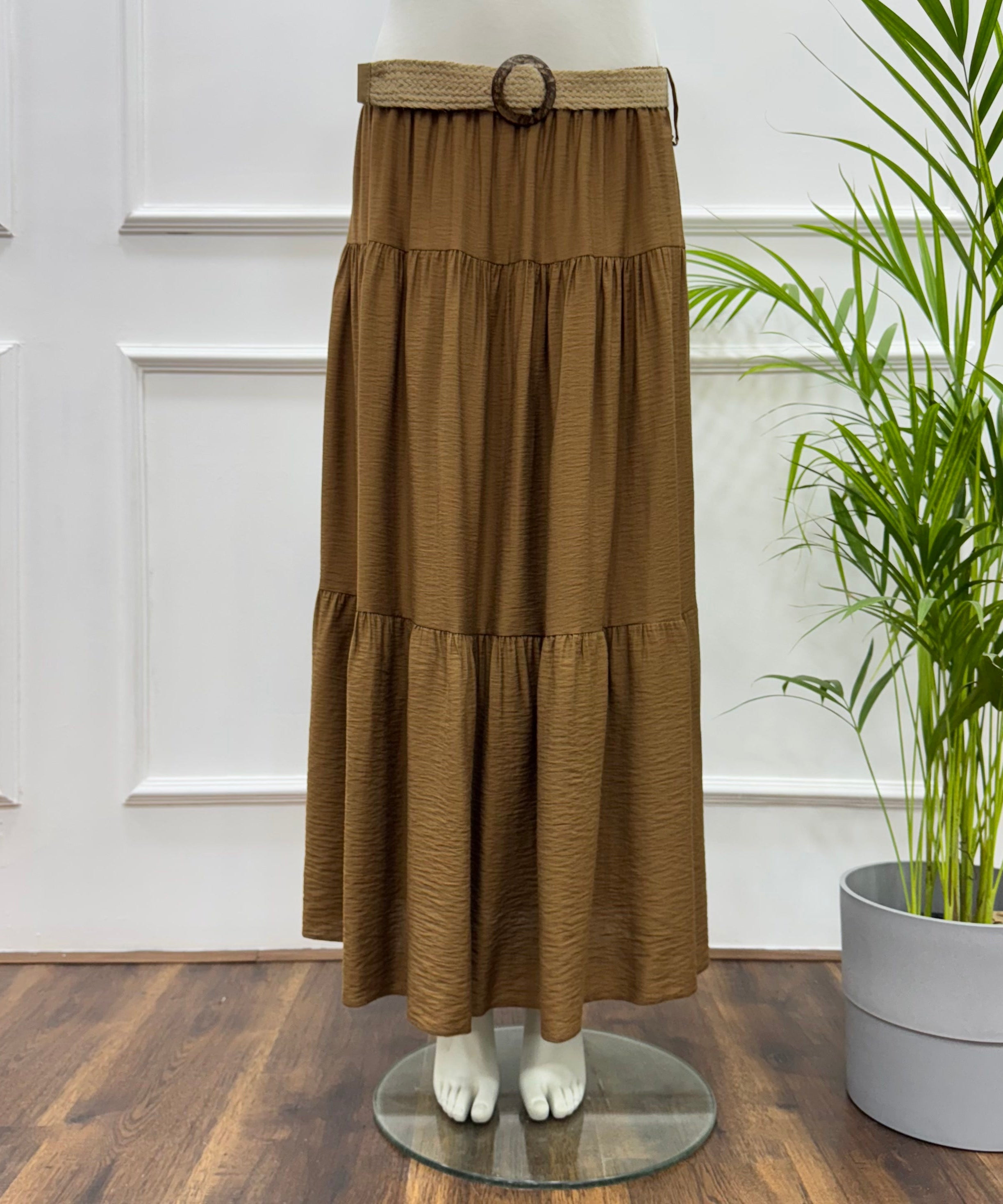 Tiered Maxi Skirt-Spanish Linen-Brown