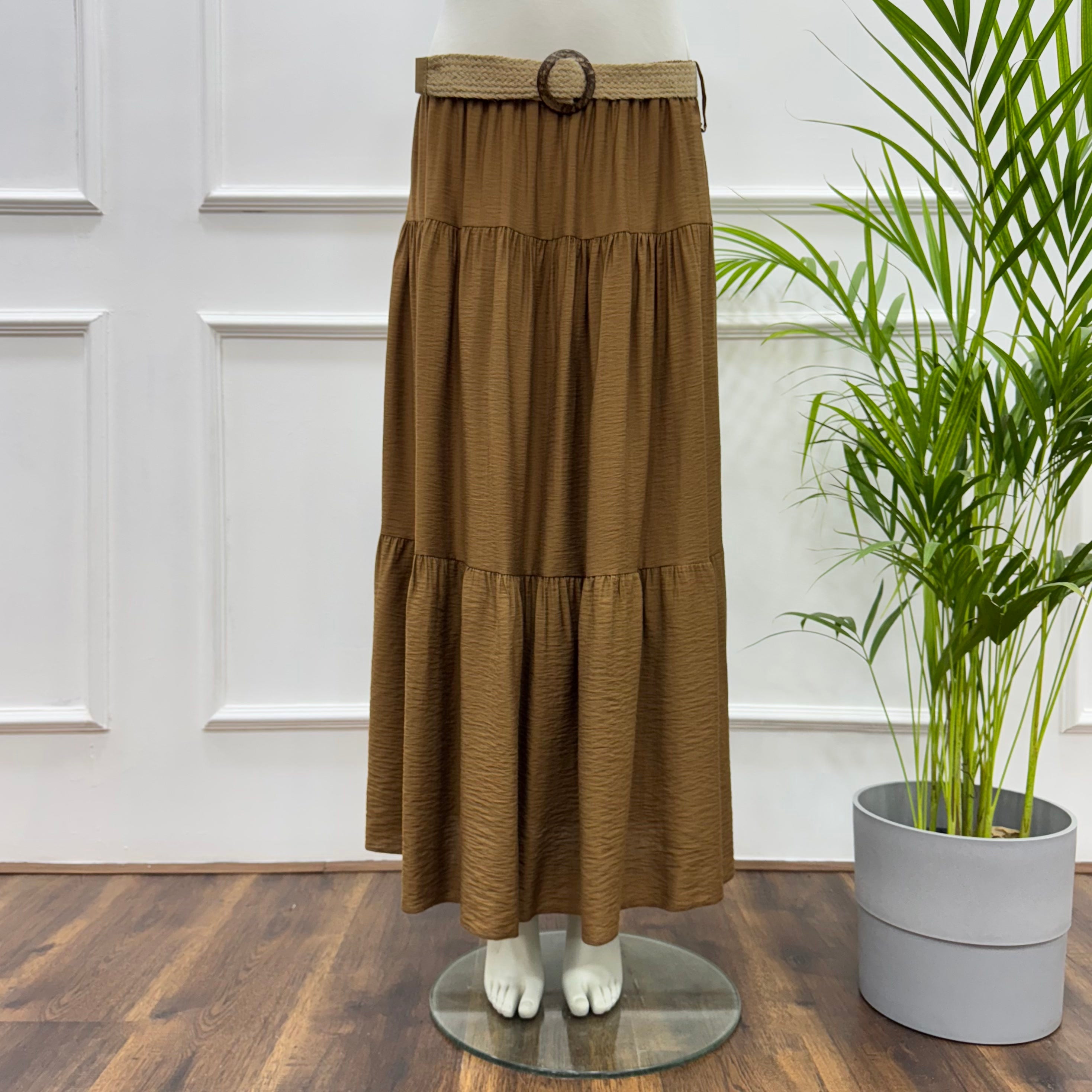 Tiered Maxi Skirt-Spanish Linen-Brown