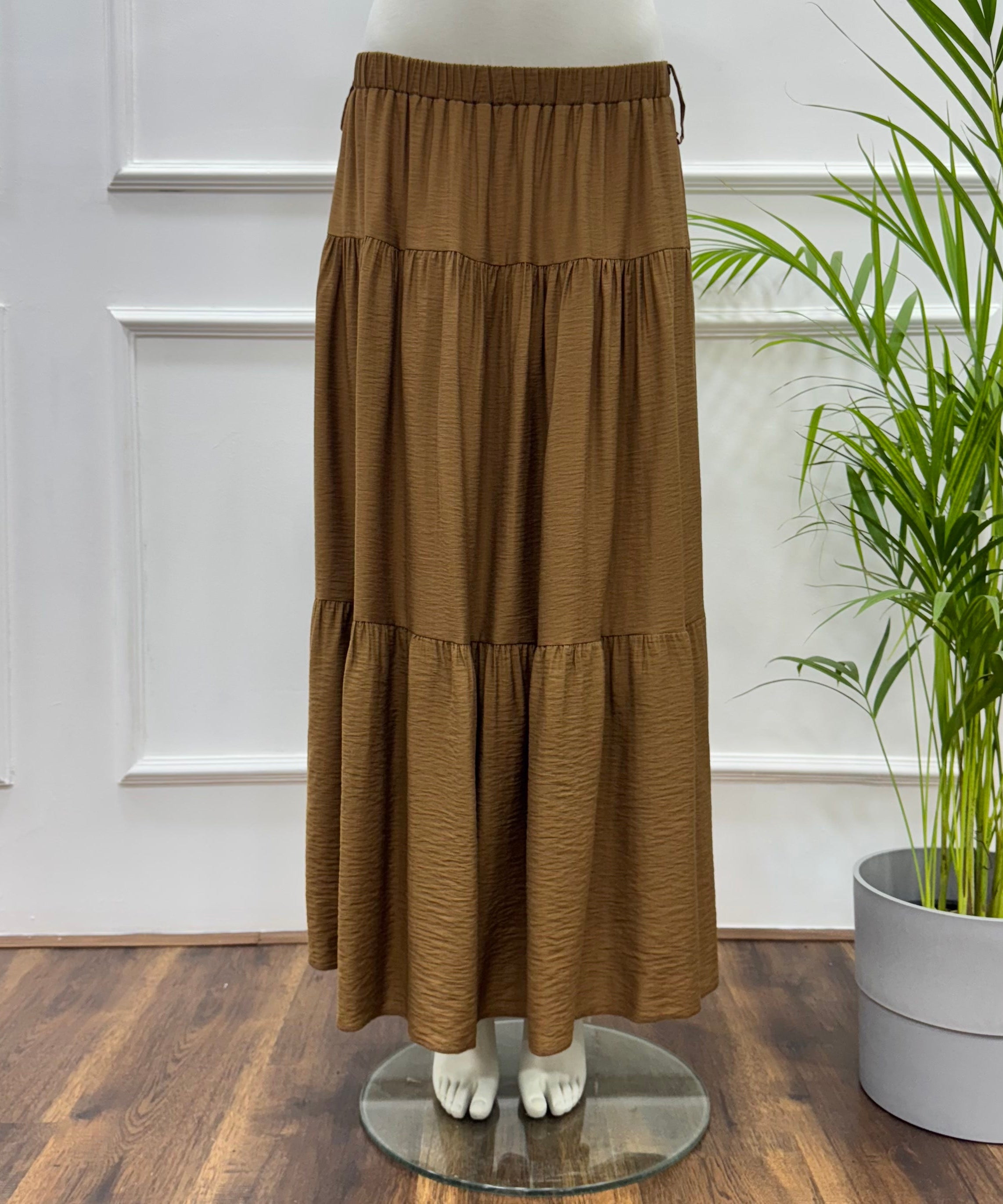 Tiered Maxi Skirt-Spanish Linen-Brown