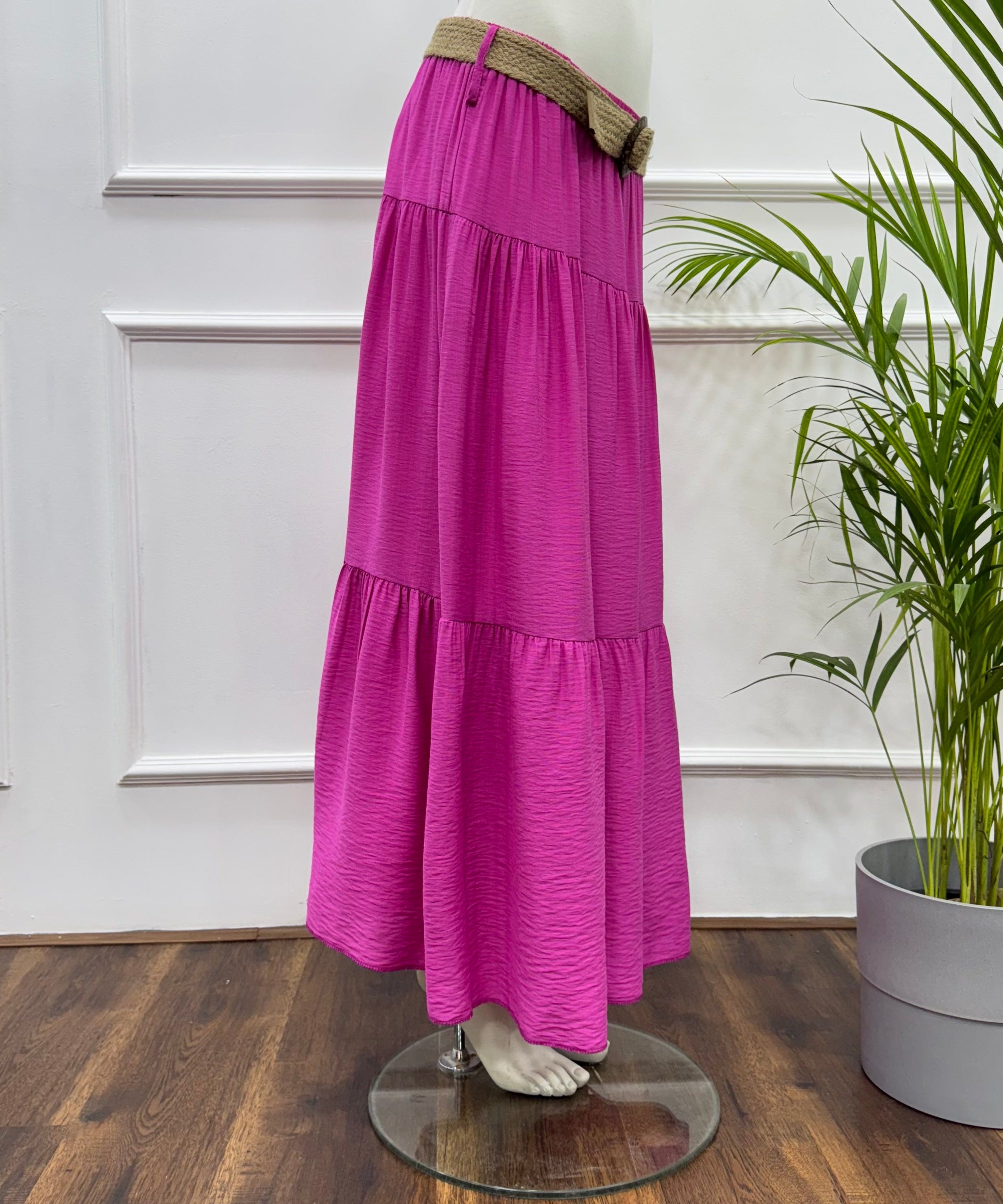 Tiered Maxi Skirt-Spanish Linen-Fuchsia