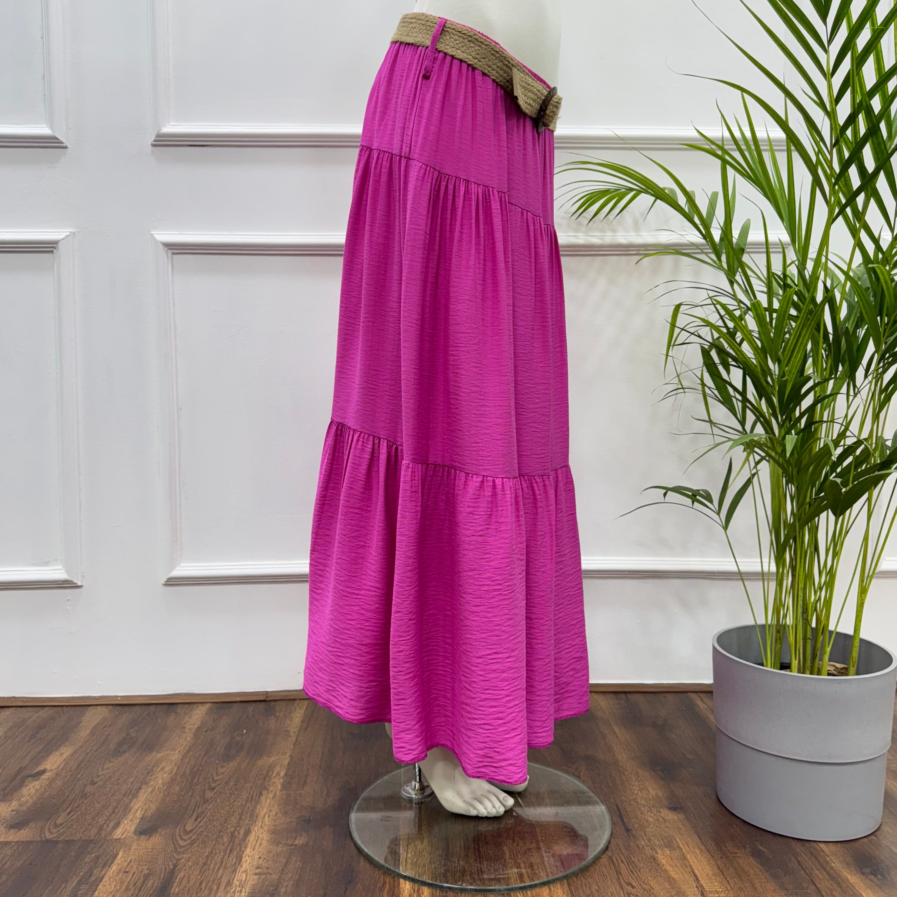 Tiered Maxi Skirt-Spanish Linen-Fuchsia
