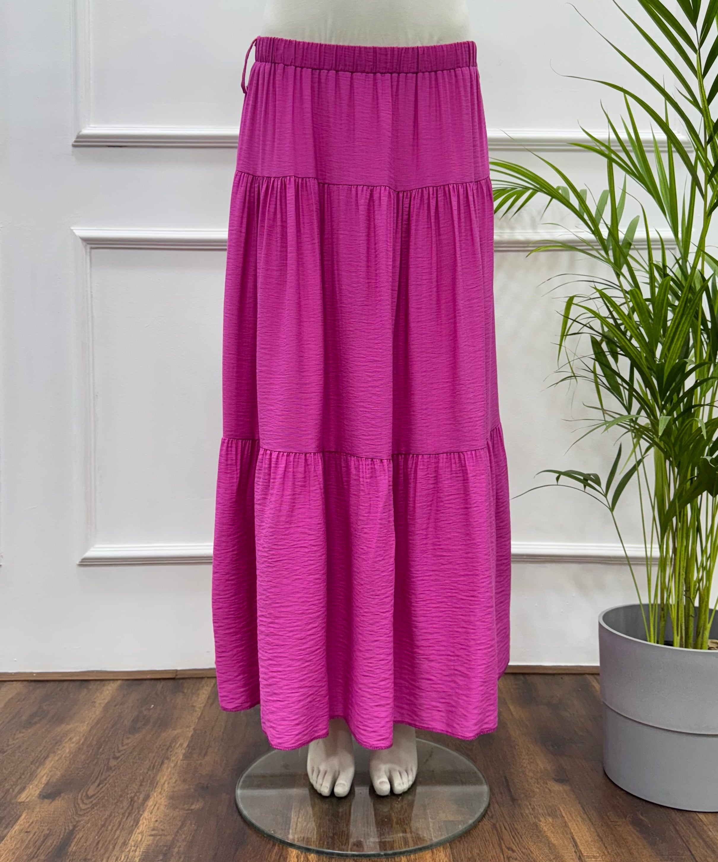 Tiered Maxi Skirt-Spanish Linen-Fuchsia