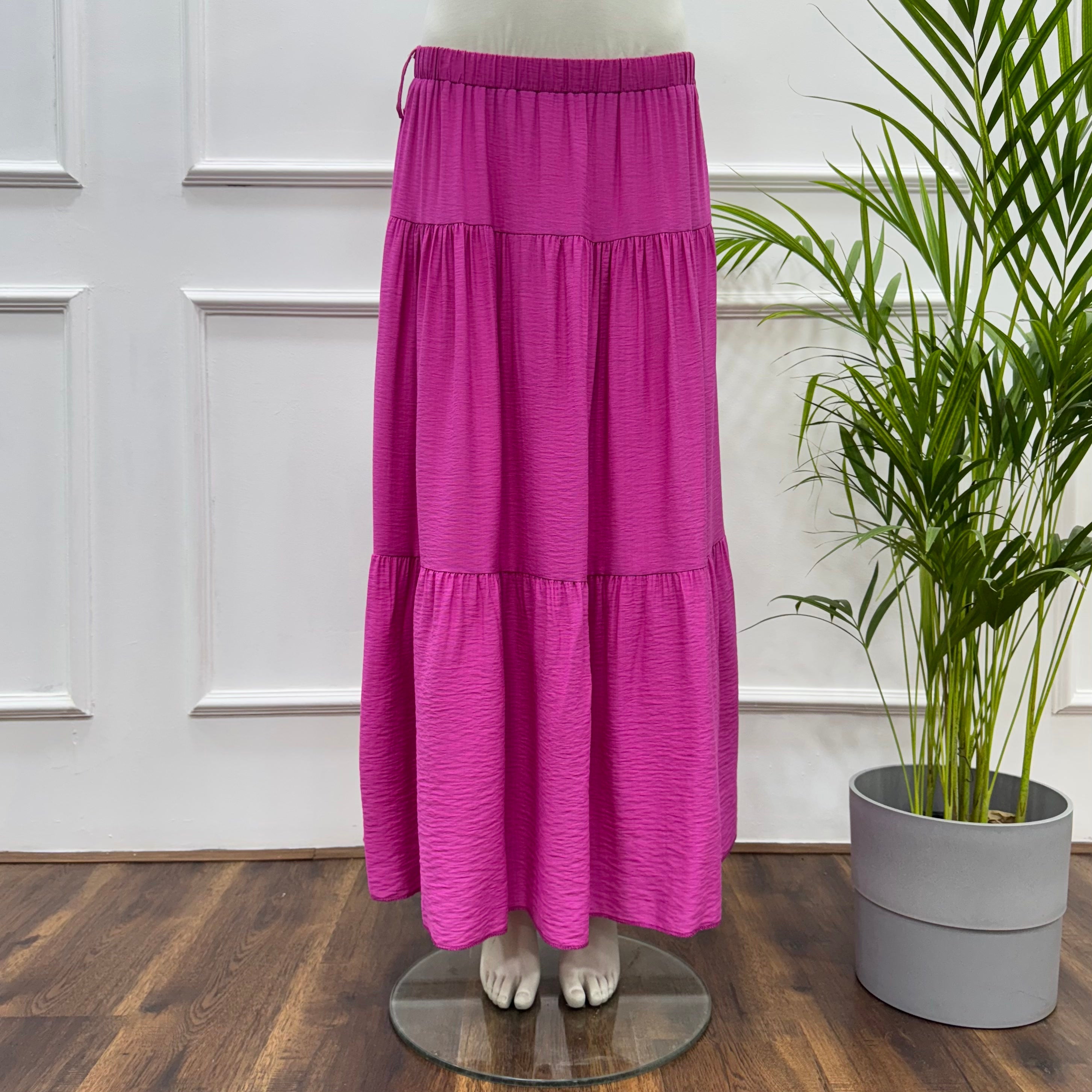 Tiered Maxi Skirt-Spanish Linen-Fuchsia