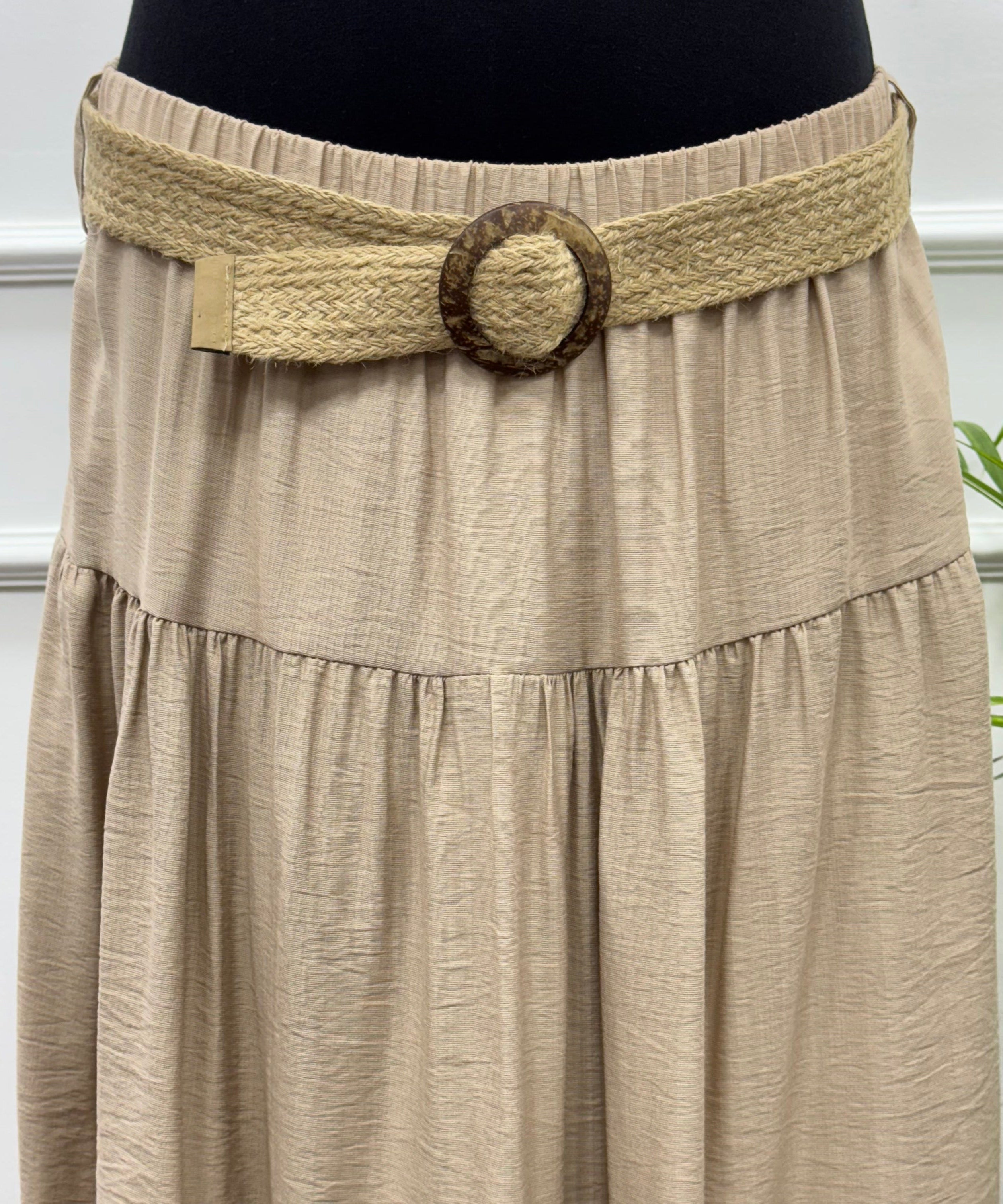Tiered Maxi Skirt-Spanish Linen-Beige