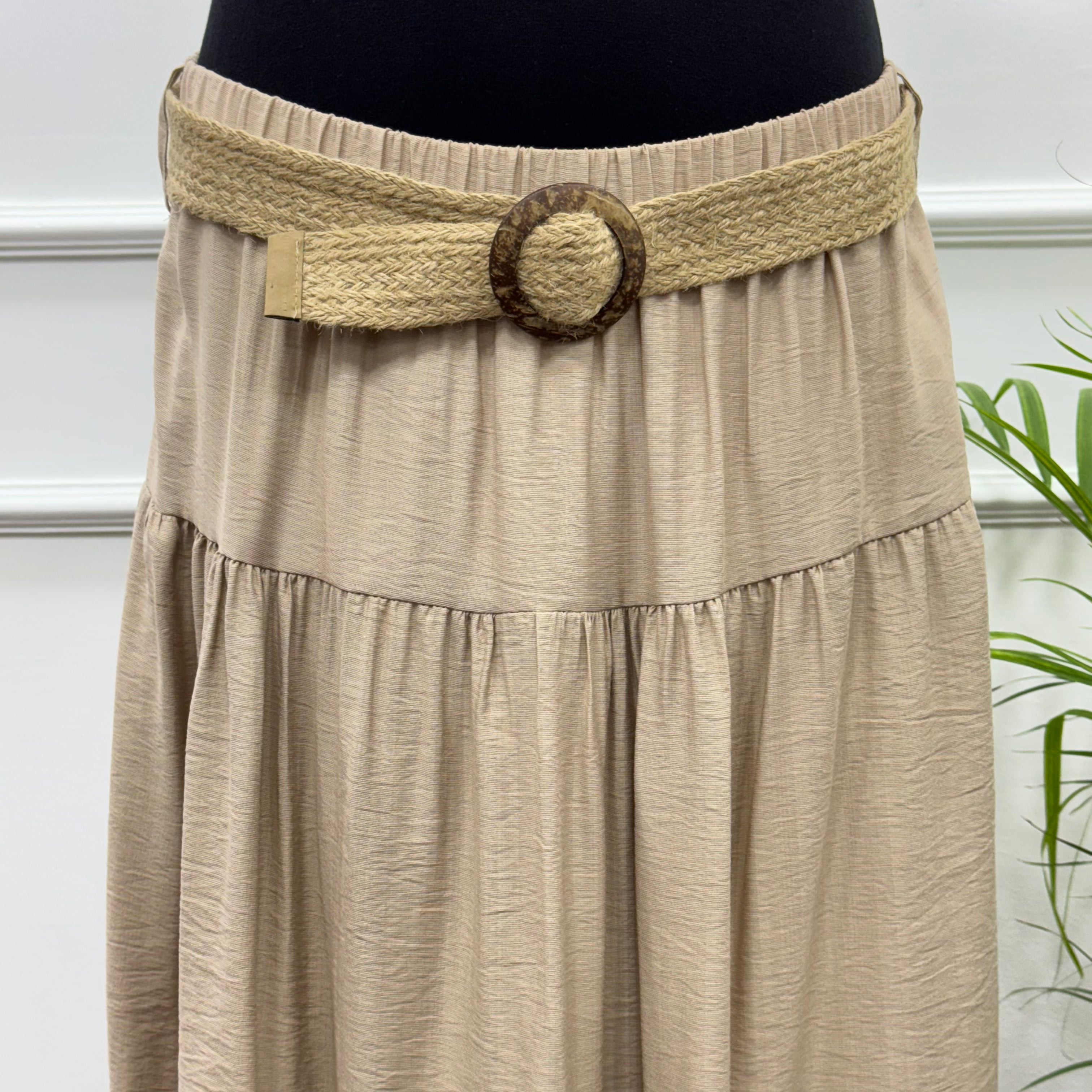 Tiered Maxi Skirt-Spanish Linen-Beige