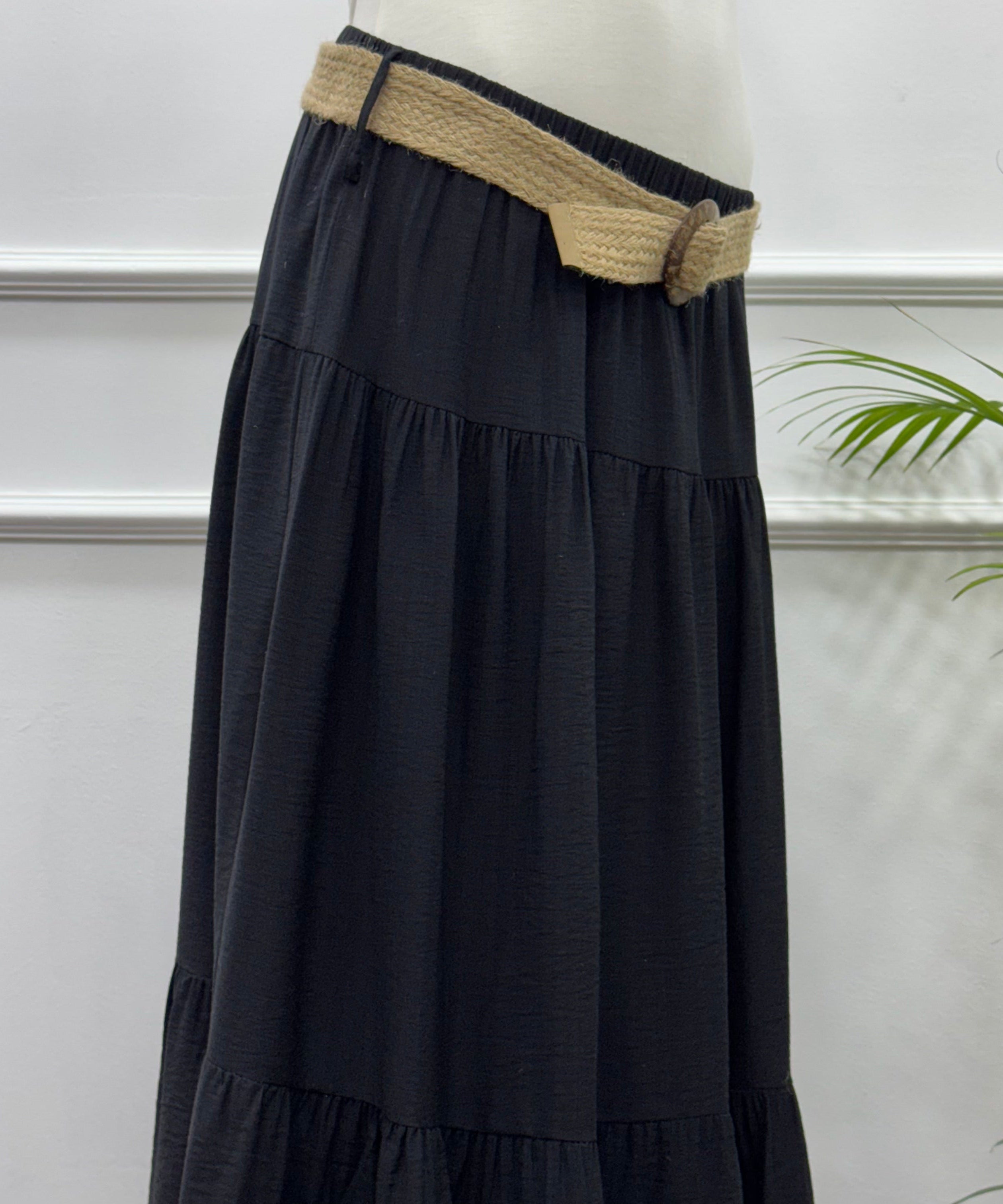 Tiered Maxi Skirt-Spanish Linen-Black