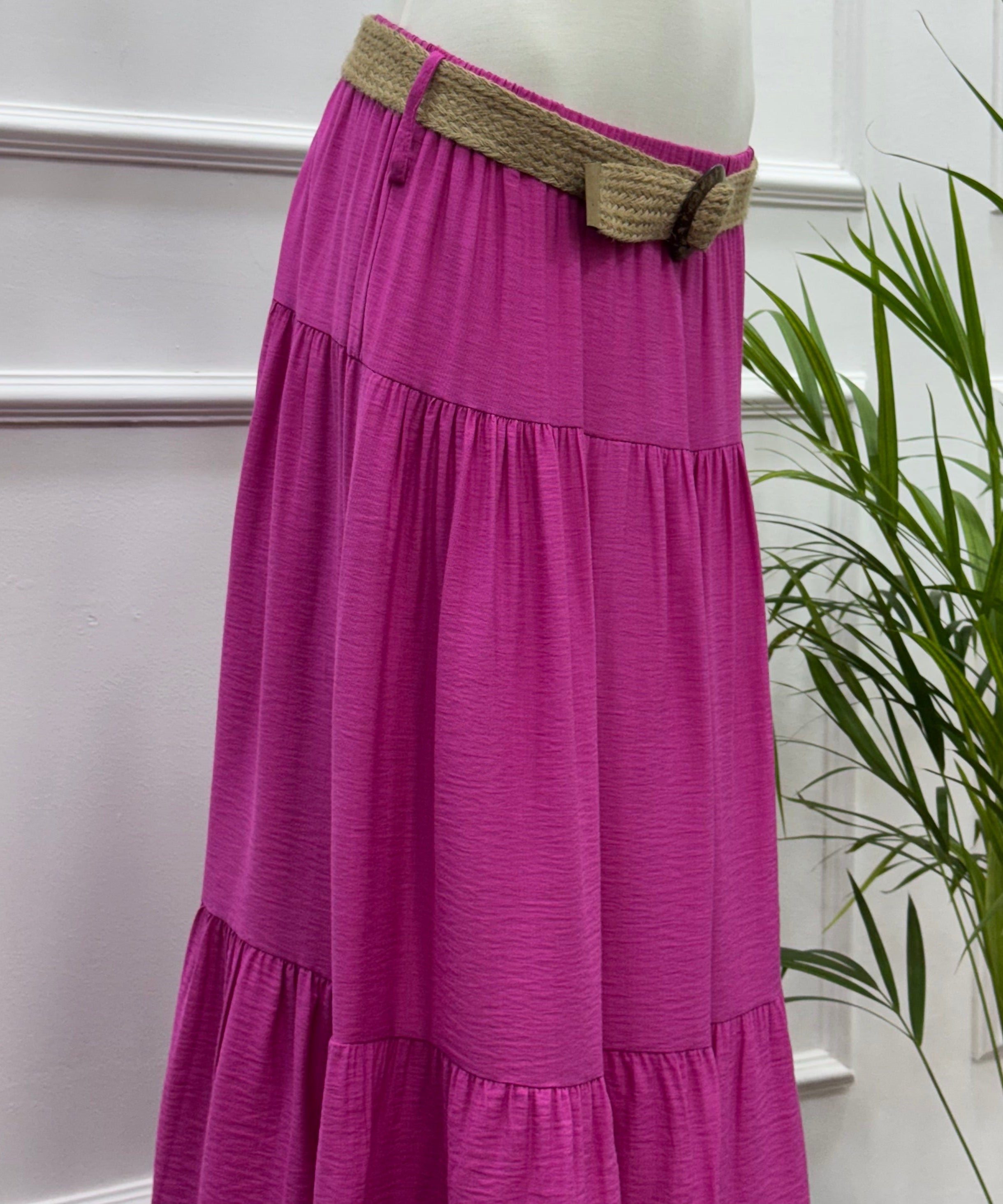 Tiered Maxi Skirt-Spanish Linen-Fuchsia