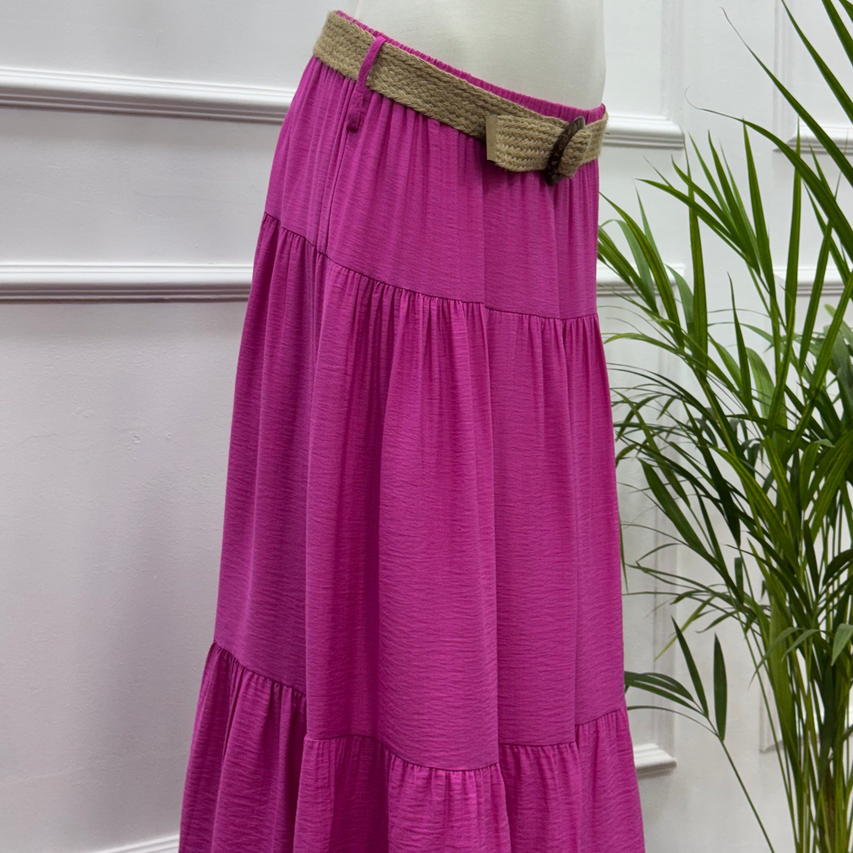 Tiered Maxi Skirt-Spanish Linen-Fuchsia
