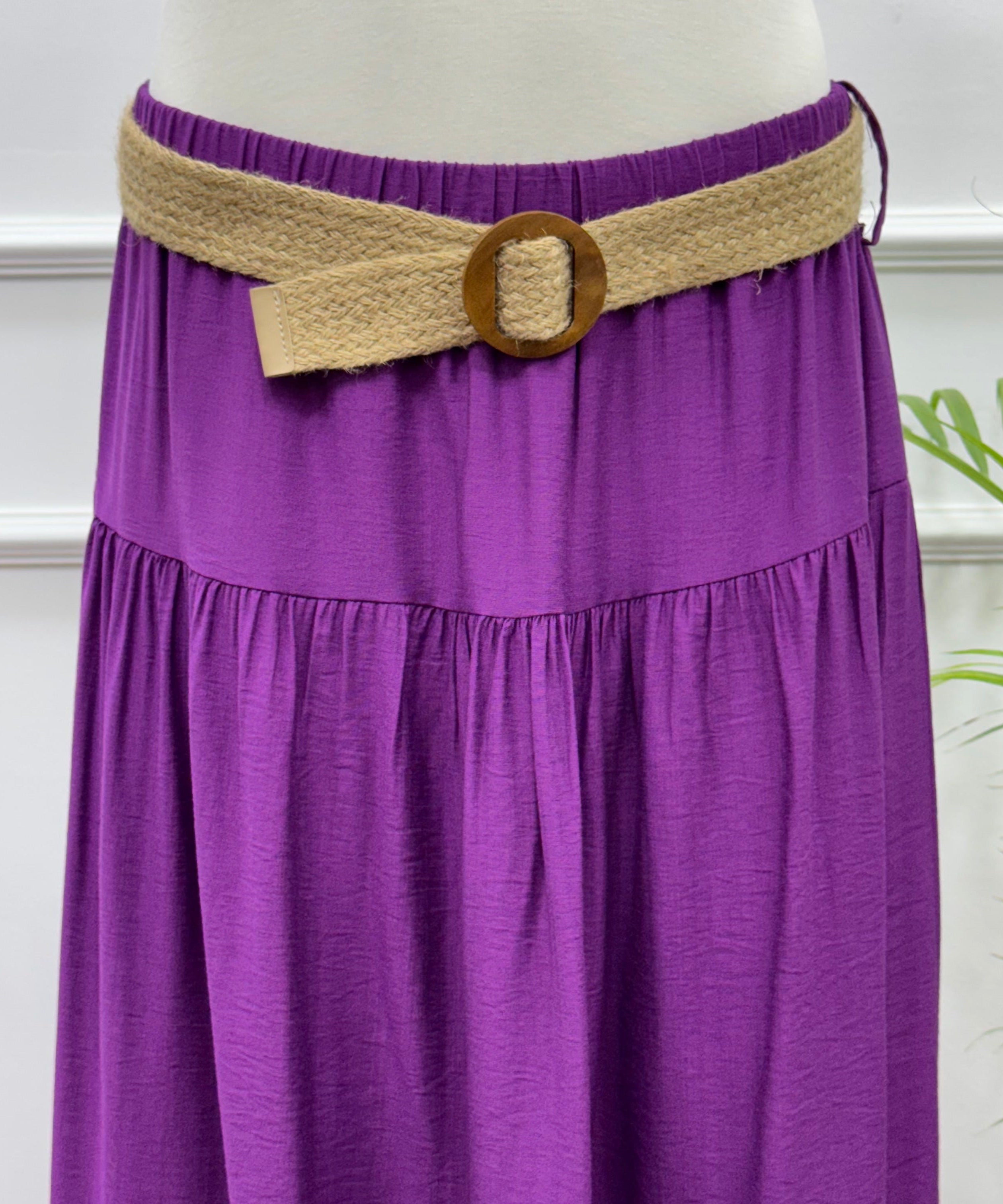 Tiered Maxi Skirt- Spanish Linen-Purple